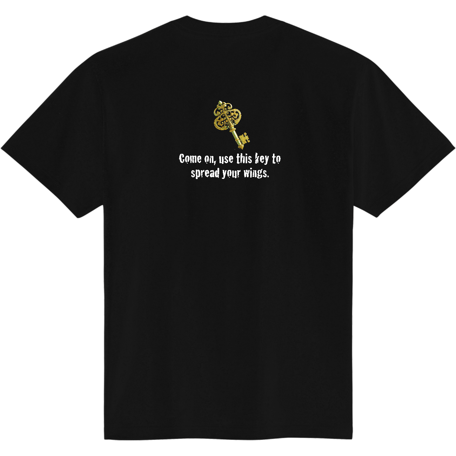 Come on, use this key to spread your wings.（ 丸ロゴ・白文字）定番Ｔシャツ2