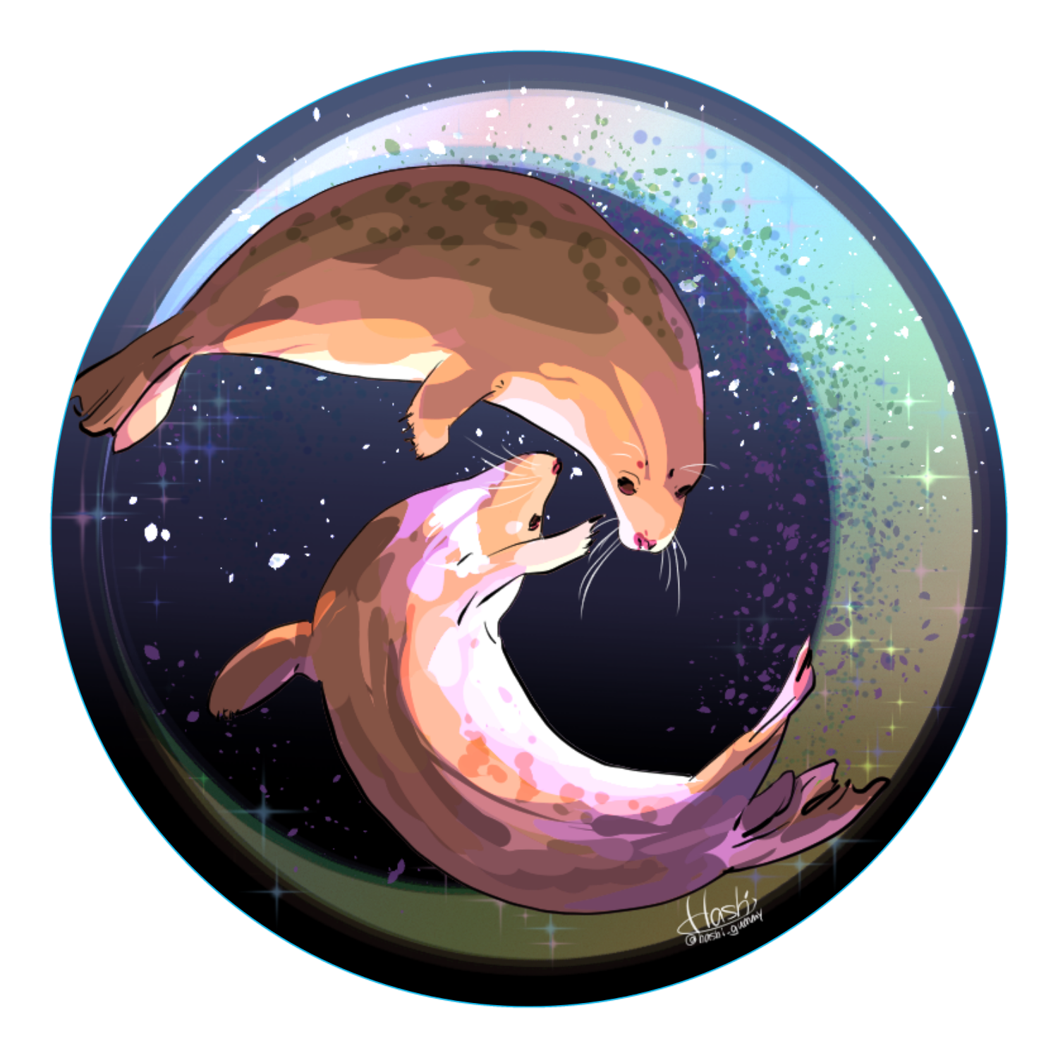 Seals dancing in the moonlit night アクリルコースター（丸）