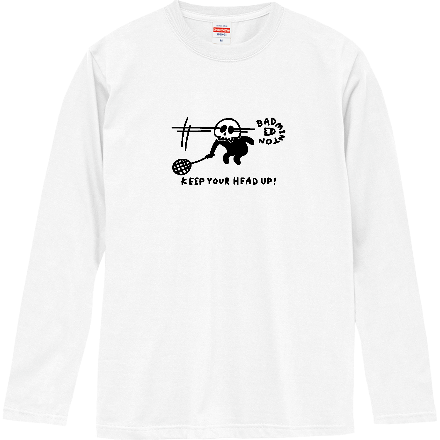 バドミントン　ガイコツの目を通る ロングスリーブTシャツ