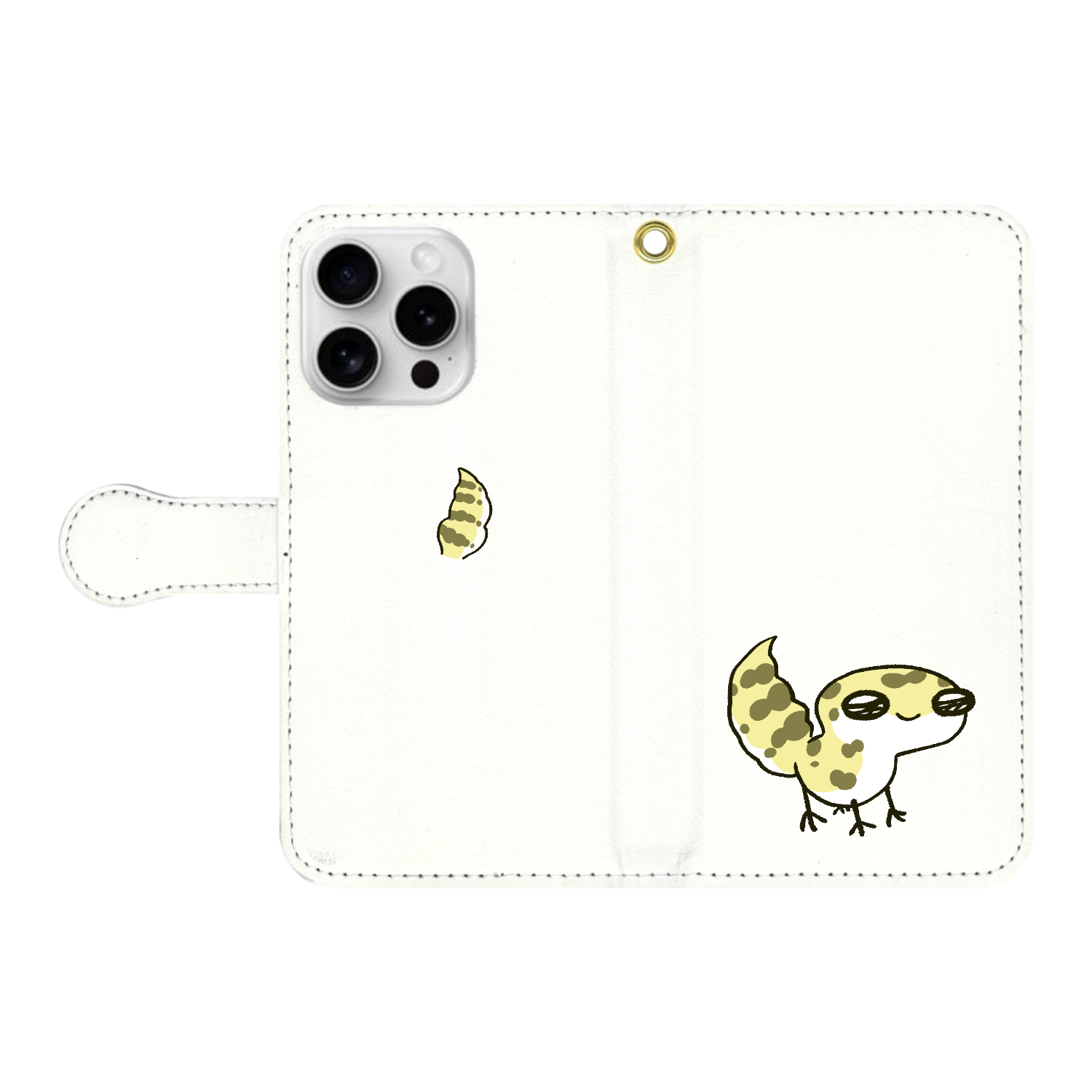 レオパ（ハイイエロー）×ホワイト｜手帳型スマホケース iPhone16 Pro 手帳型スマホケース