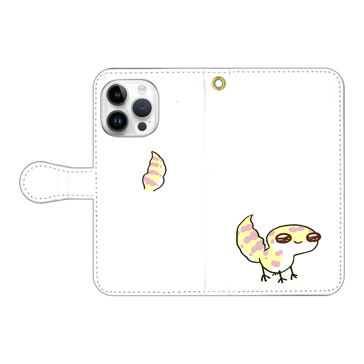 レオパ（アルビノ）×ホワイト｜手帳型スマホケース iPhone15 Pro 手帳型スマホケース