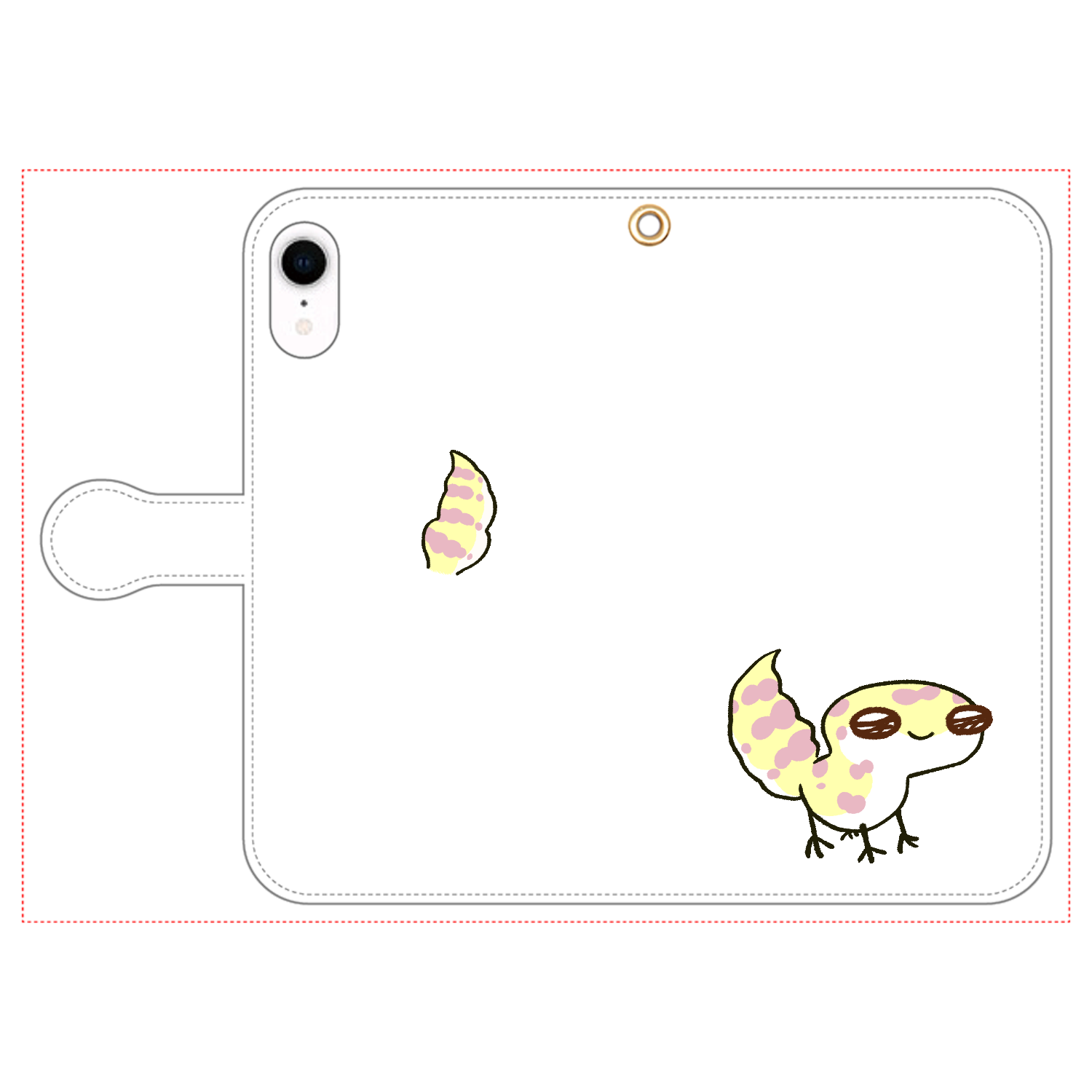 レオパ（アルビノ）×ホワイト｜手帳型スマホケース iPhone XR 手帳型スマホケース