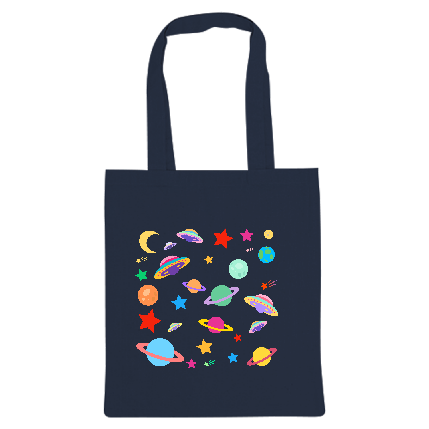 浮き浮き宇宙バッグ(ネイビー) 厚手コットンバッグ（M)