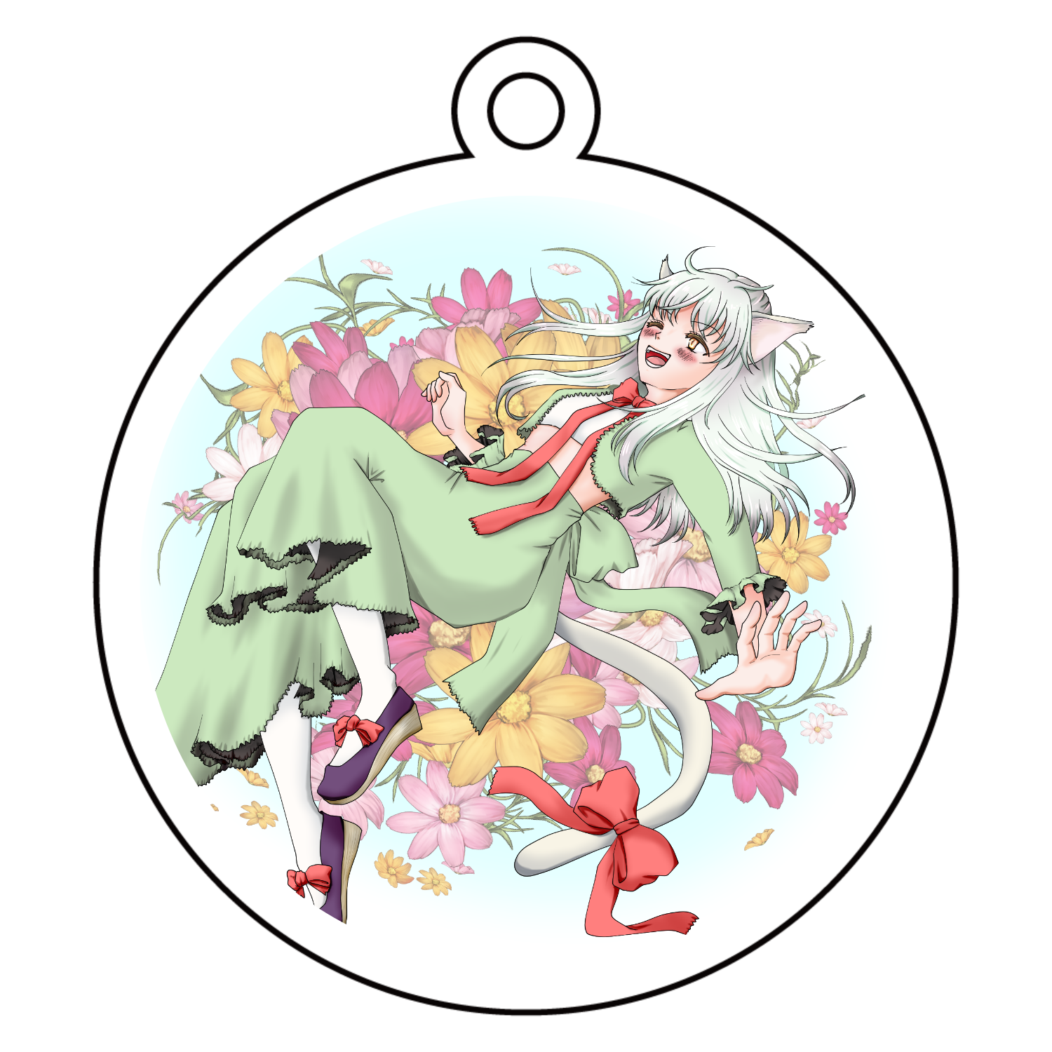 白猫少女とコスモス アクリルキーホルダー　丸型 (6cm)