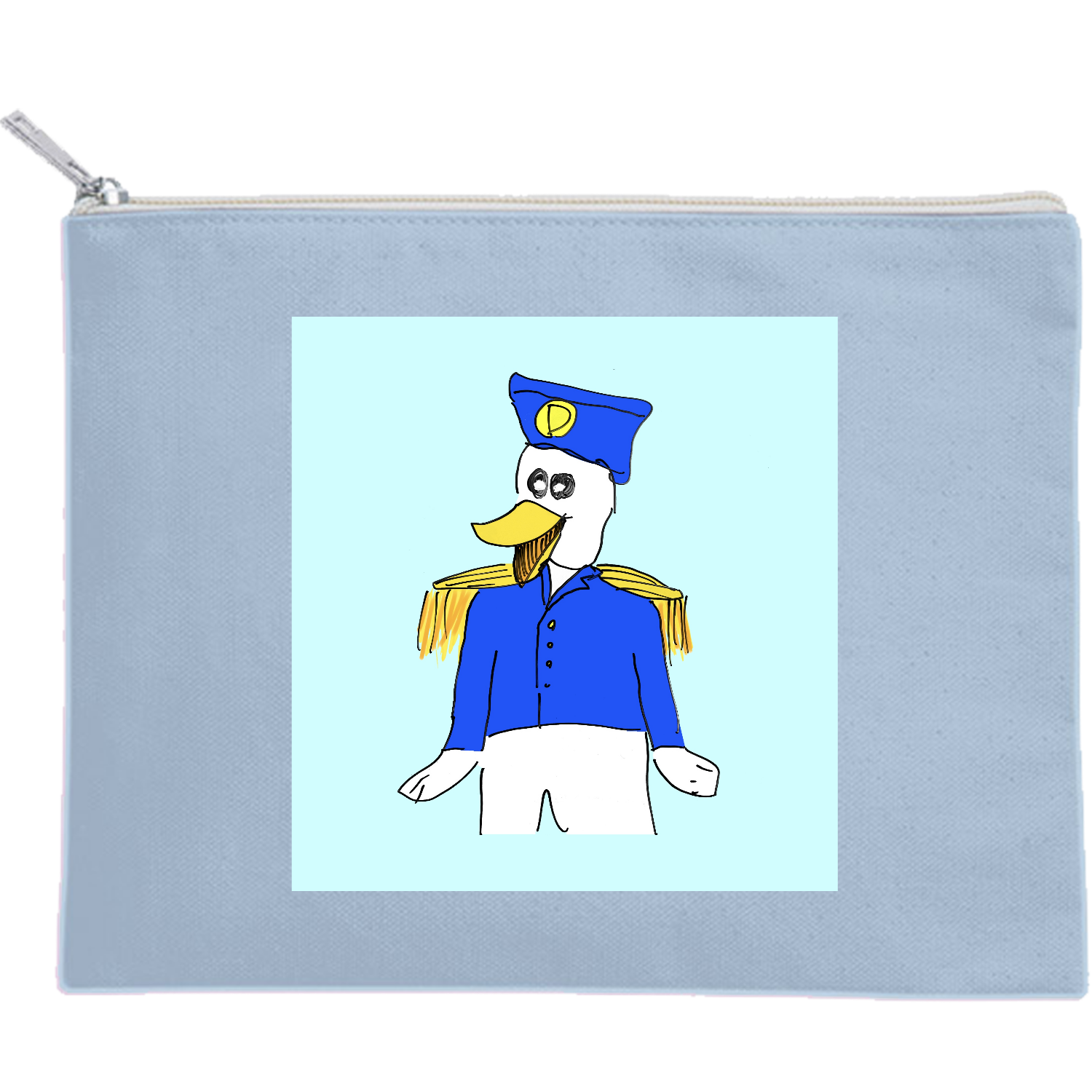海軍アヒルさん キャンバスフラットポーチ（M）【白プリント有】