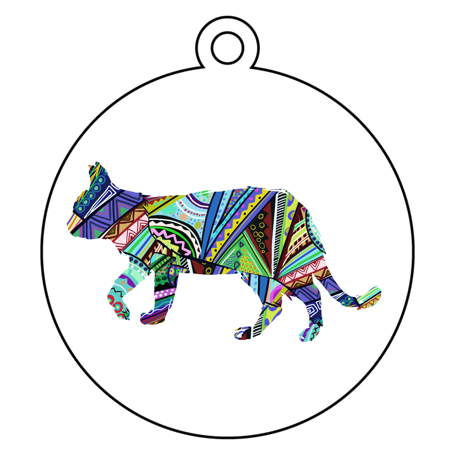 猫のトライバルシルエットアクリルキーホルダー 丸型 (6cm)の商品購入 