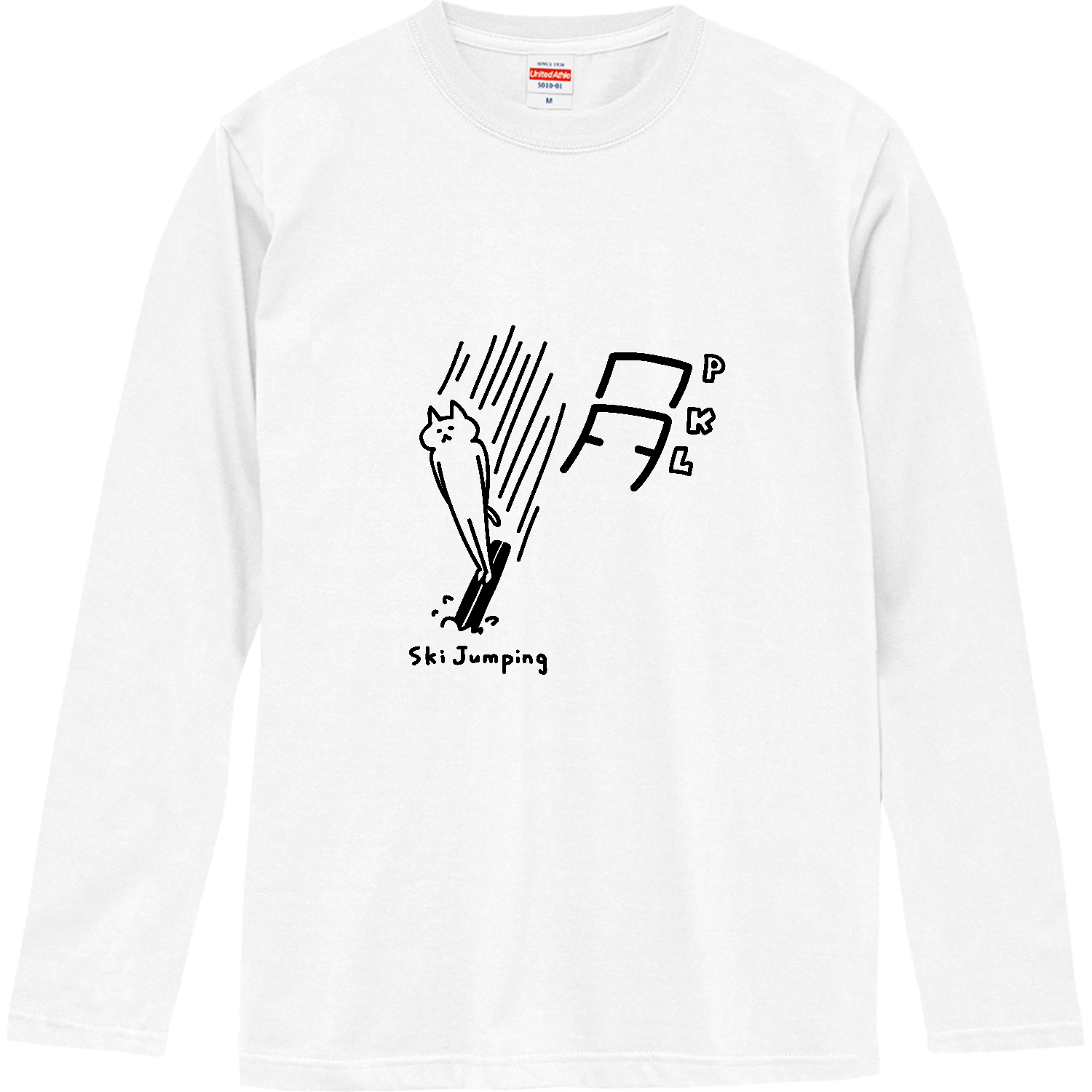 スキージャンプ　L点越えするネコ ロングスリーブTシャツ