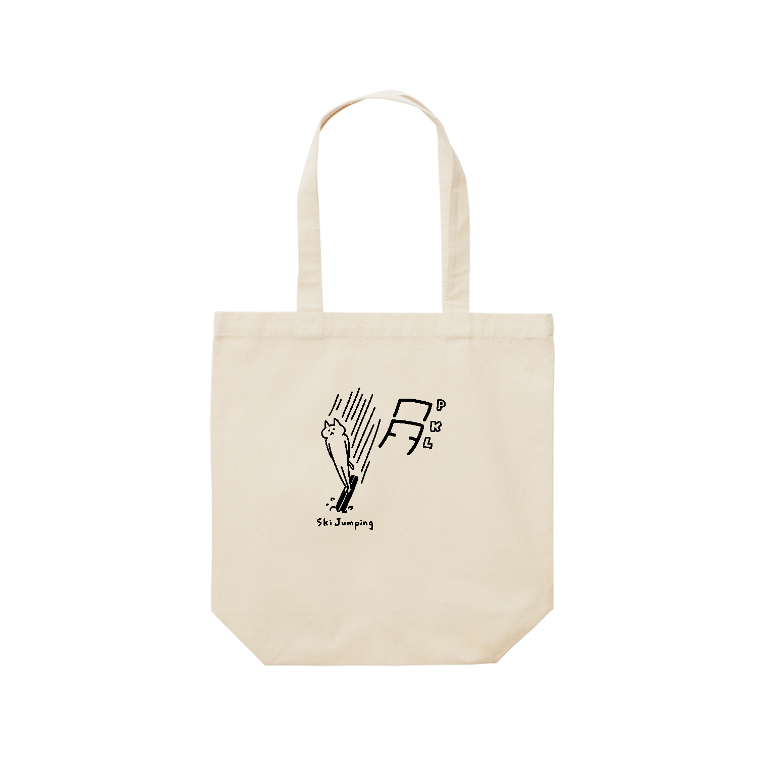 スキージャンプ　L点越えするネコ レギュラーキャンバストートバッグ(M) (フルカラー転写プリント)