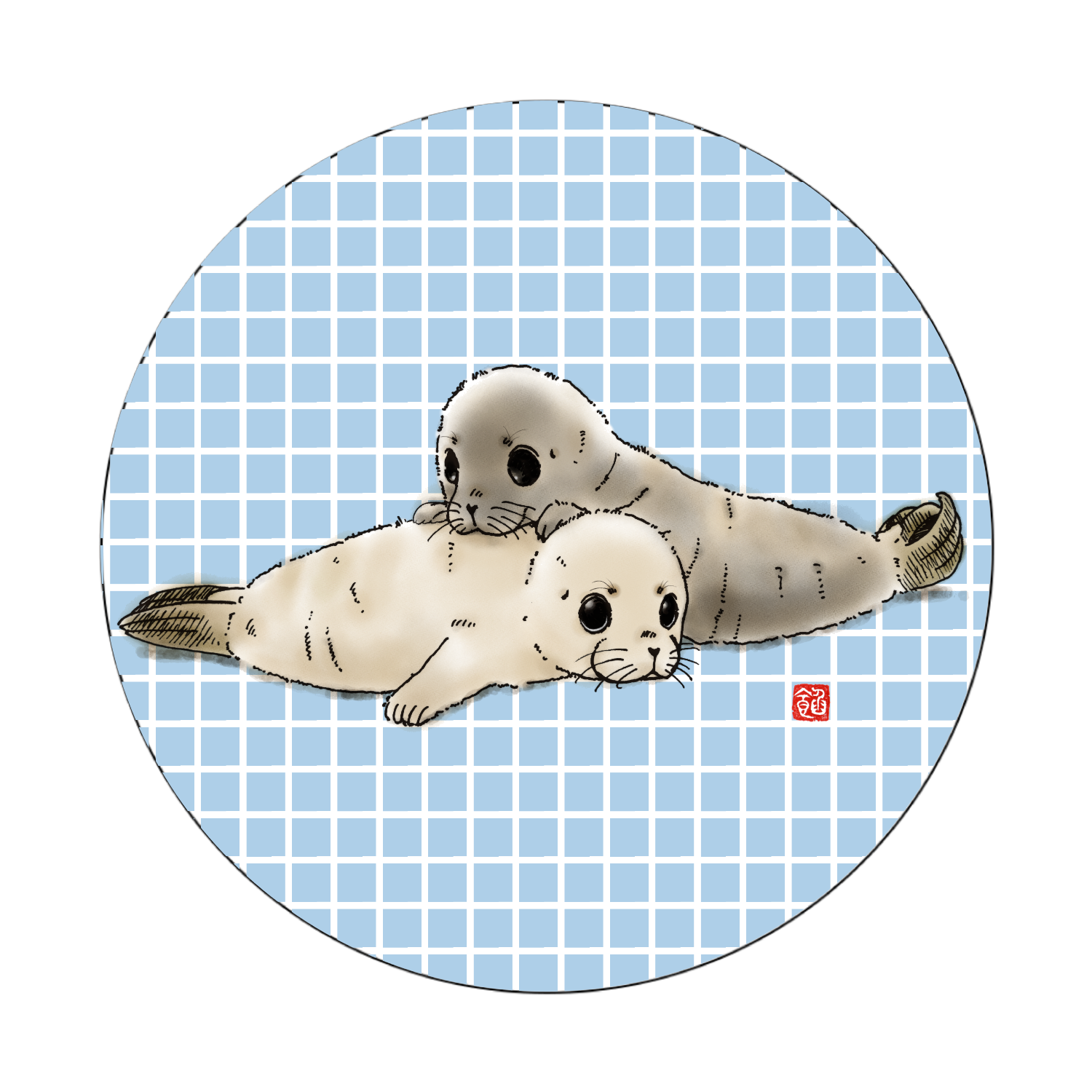 TWO PUPS オリジナル缶バッジ白背景(Φ75㎜)