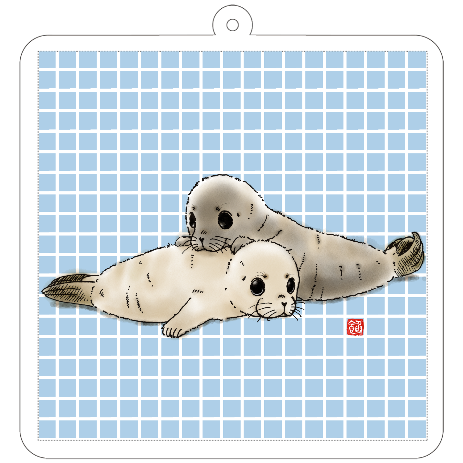 TWO PUPS 70×70mm アクリルキーホルダー(正方形)