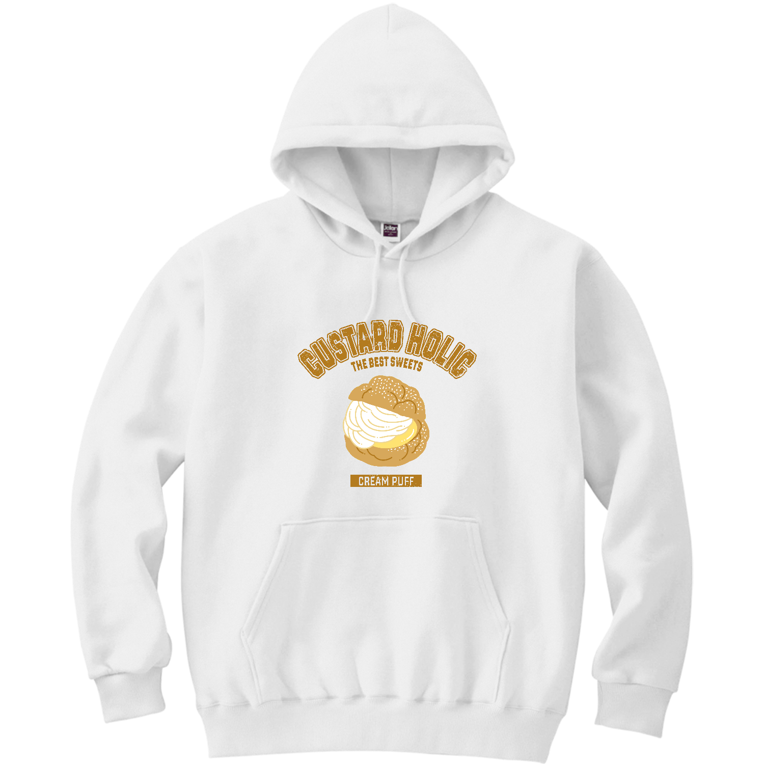 シュークリーム(生クリーム) （カレッジ風イラスト） 軽量プルパーカー (長袖プリント)