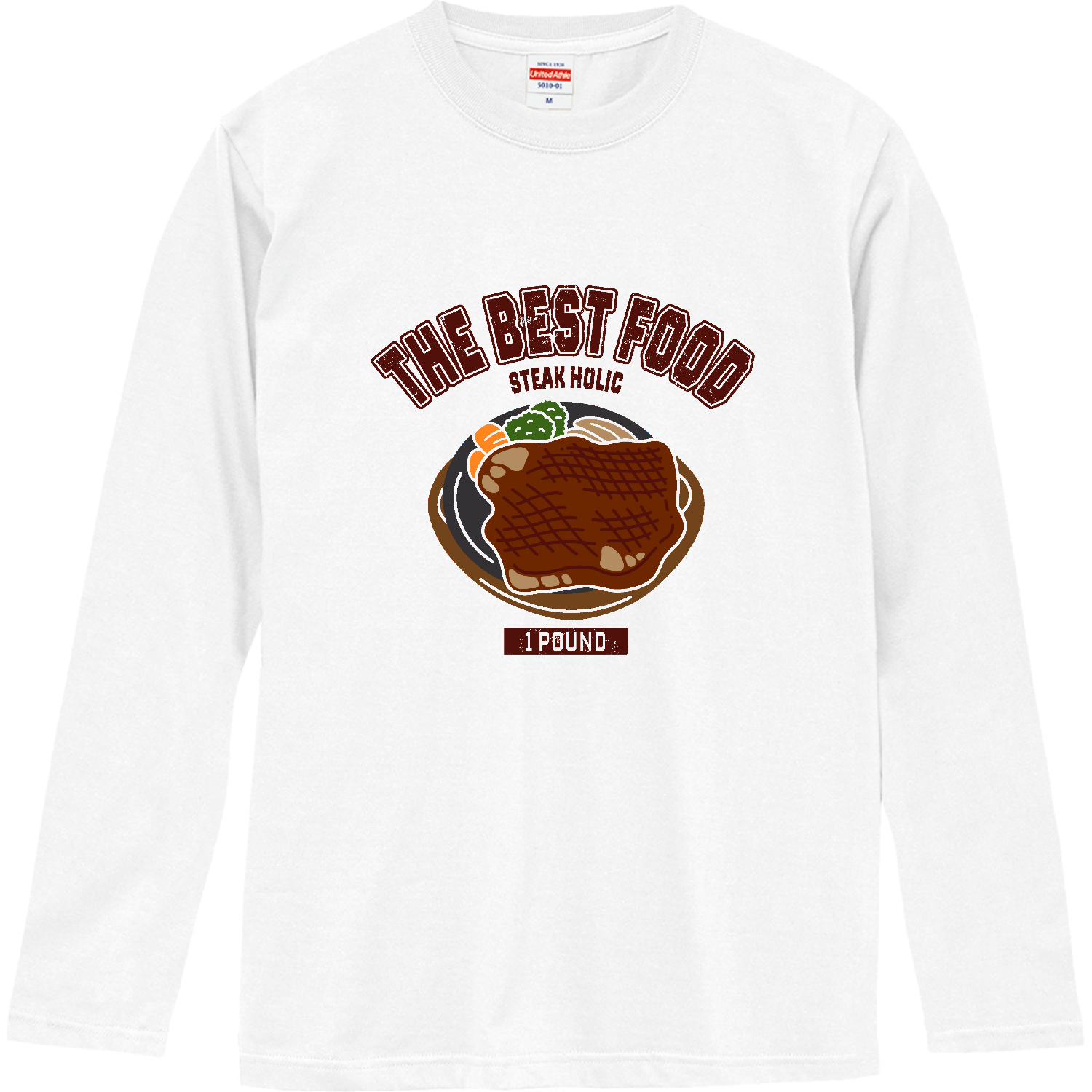 1ポンドステーキ （カレッジ風イラスト） ロングスリーブTシャツ
