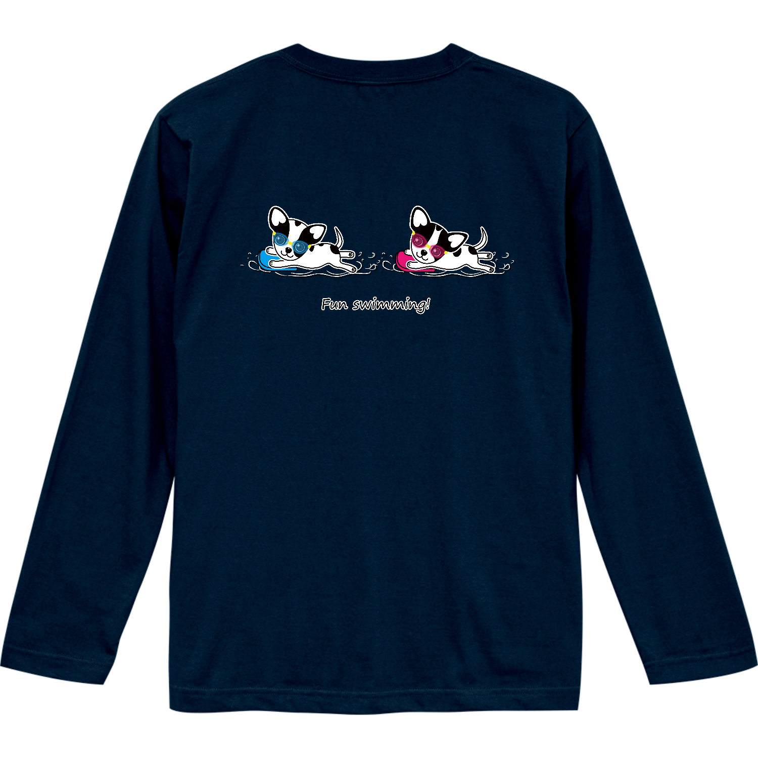 牛柄チワワ（Fun swimming!）背面プリントロングスリーブTシャツ ロングスリーブTシャツ