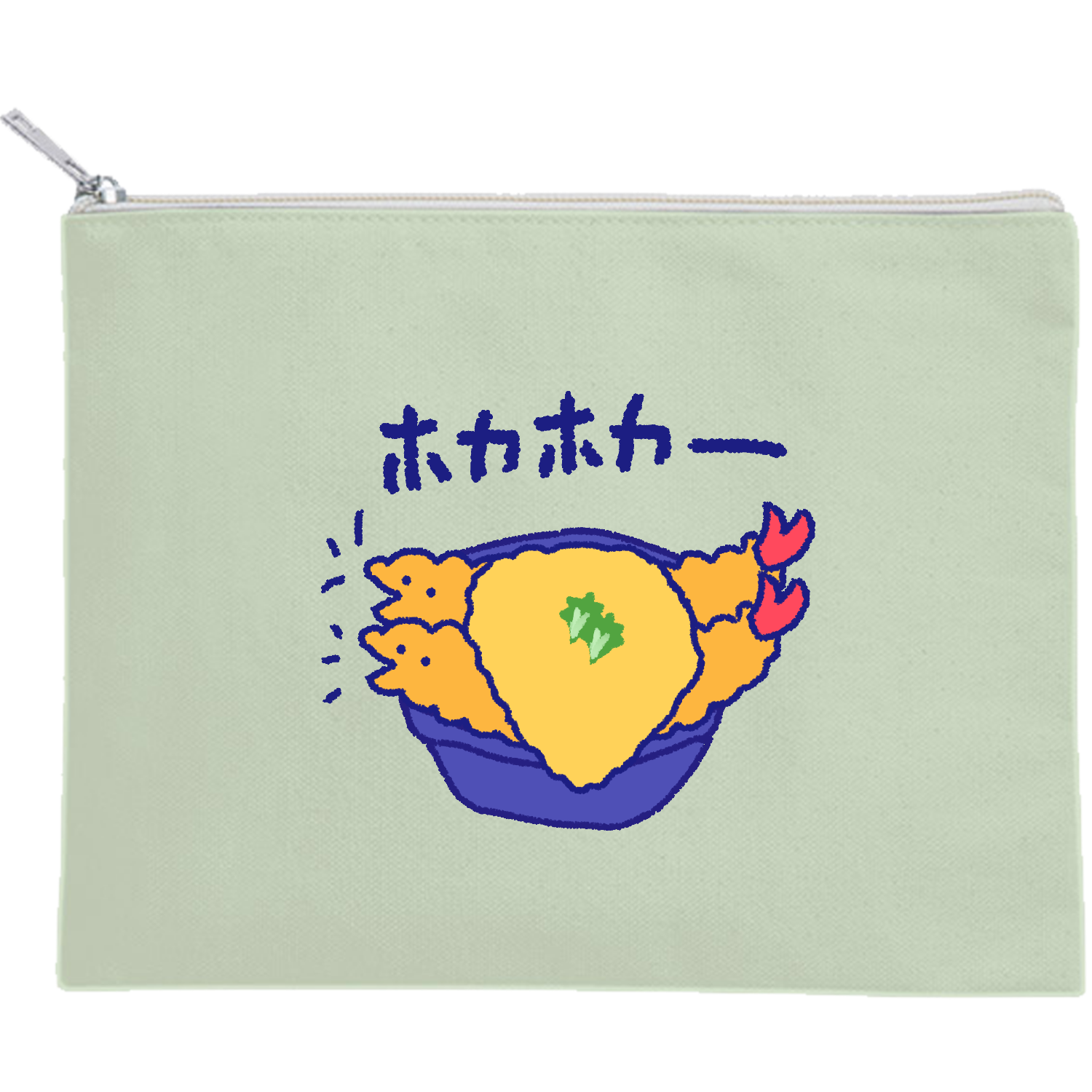 卵とじエビ天丼（２尾） キャンバスフラットポーチ（M）【白プリント有】
