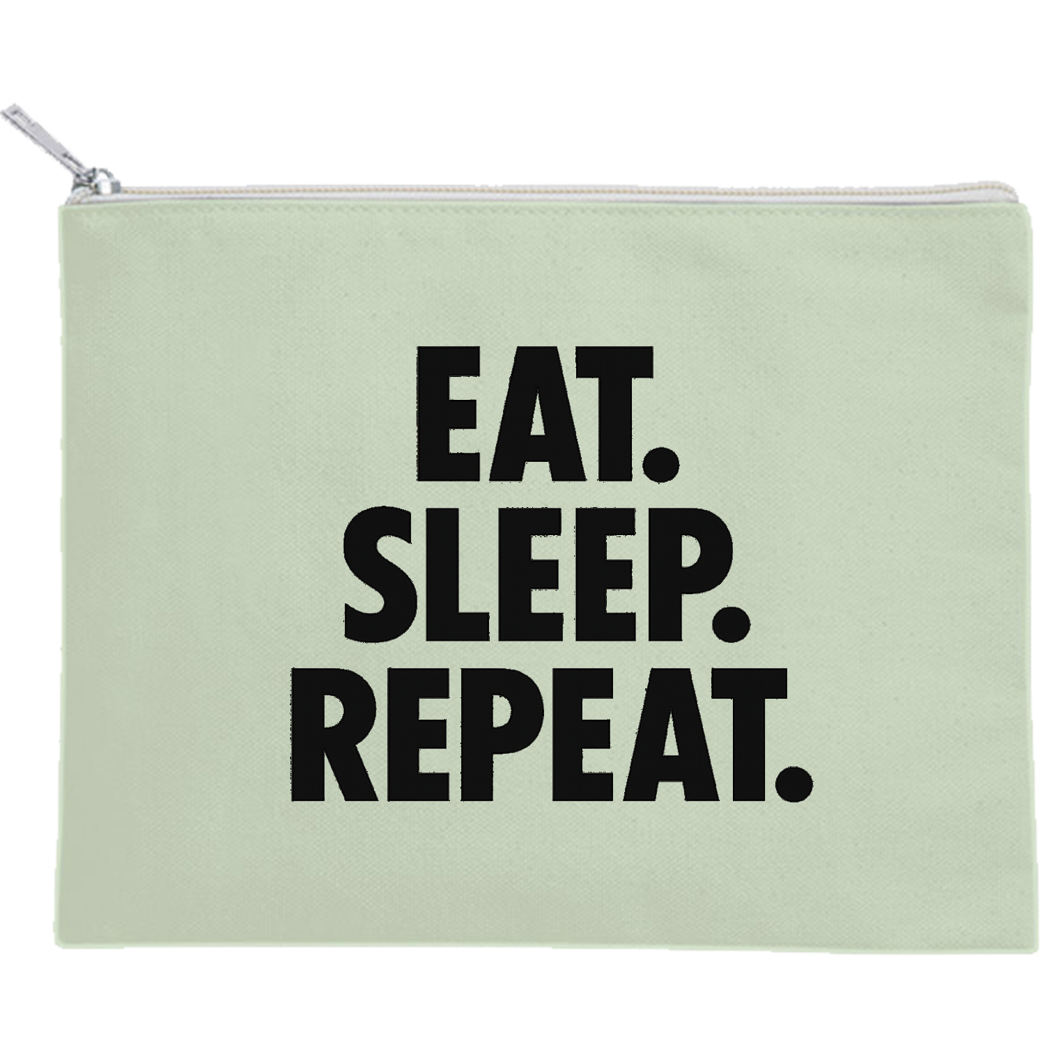 EAT.SLEEP.REPEAT.食う 寝る 繰り返し デブ 大食漢 人生 キャンバスフラットポーチ（M）【白プリント有】