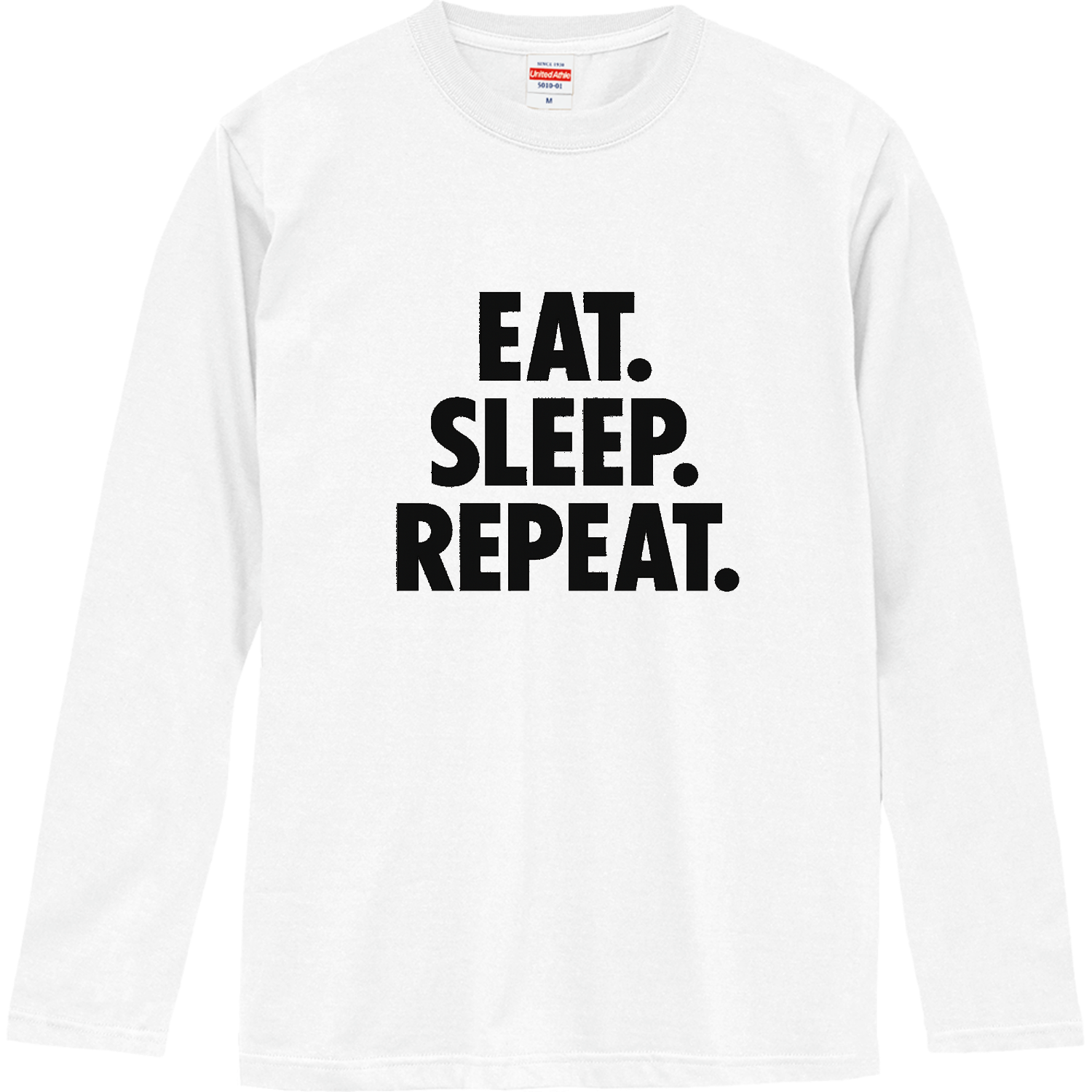 EAT.SLEEP.REPEAT.食う 寝る 繰り返し デブ 大食漢 人生 ロングスリーブTシャツ