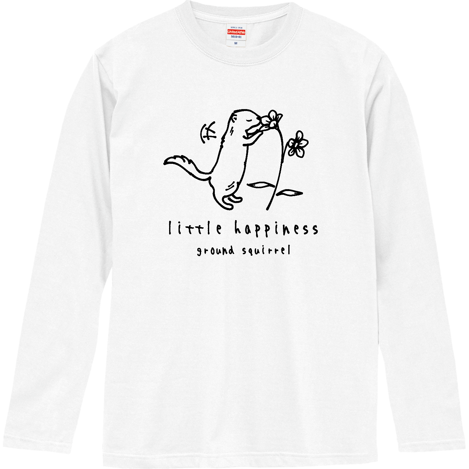花の蜜の匂いを嗅ぐジリス君 BK ロングスリーブTシャツ