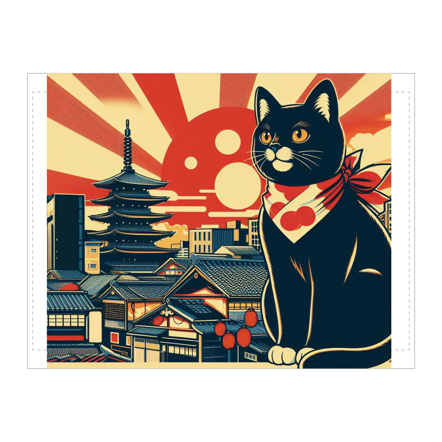 昭和レトロな風景と黒猫 タペストリー(B2サイズ／横)