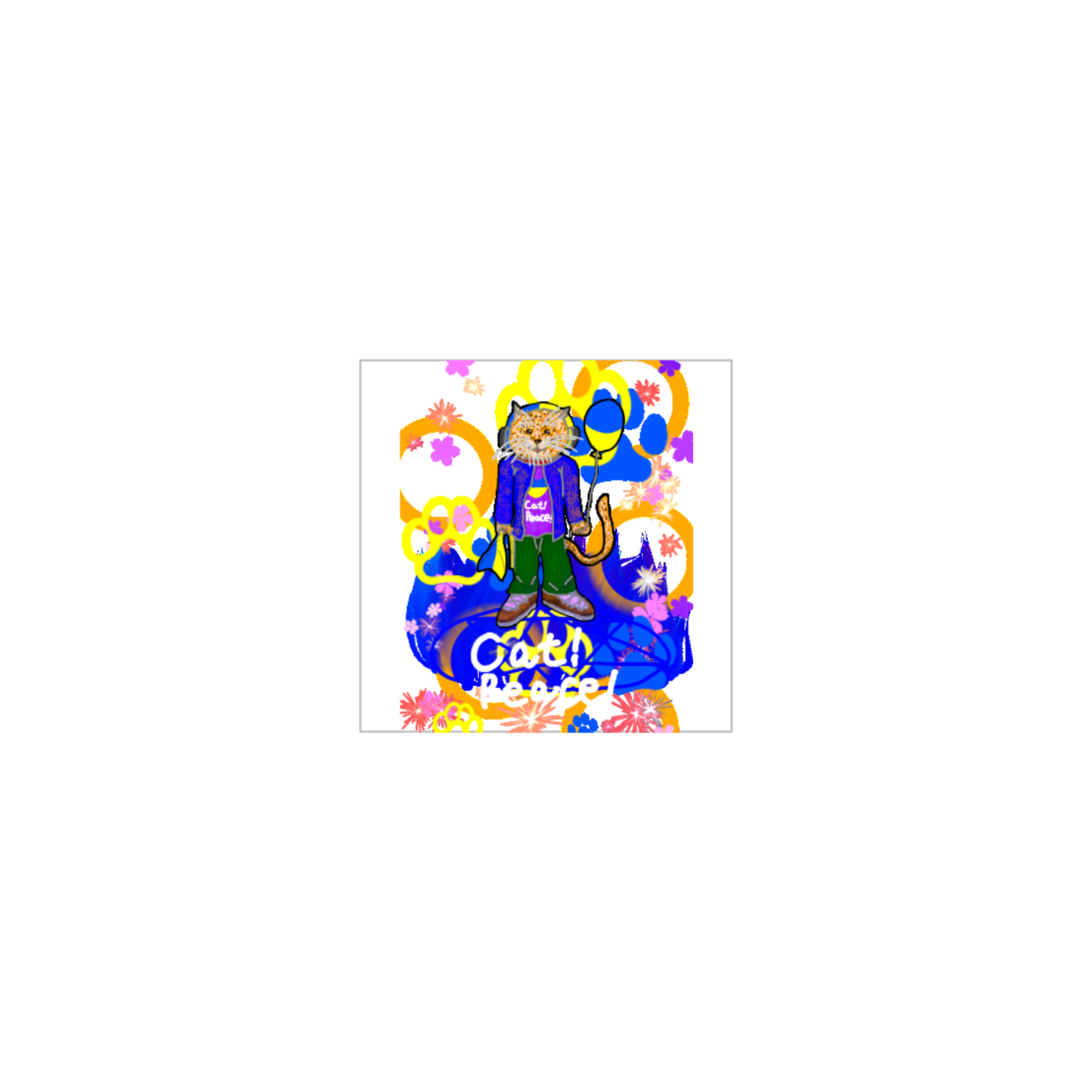 Cat! Peace!(猫!平和!)〜皆も平和ニャァー‼︎　ORILAB.Version ホワイトフレークシール（正方形49枚）160×160mm
