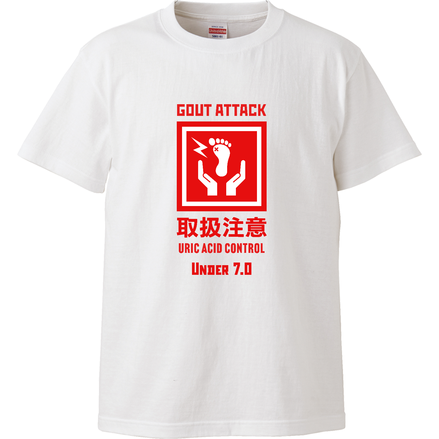 痛風発作、取扱注意ハイクオリティーTシャツ1