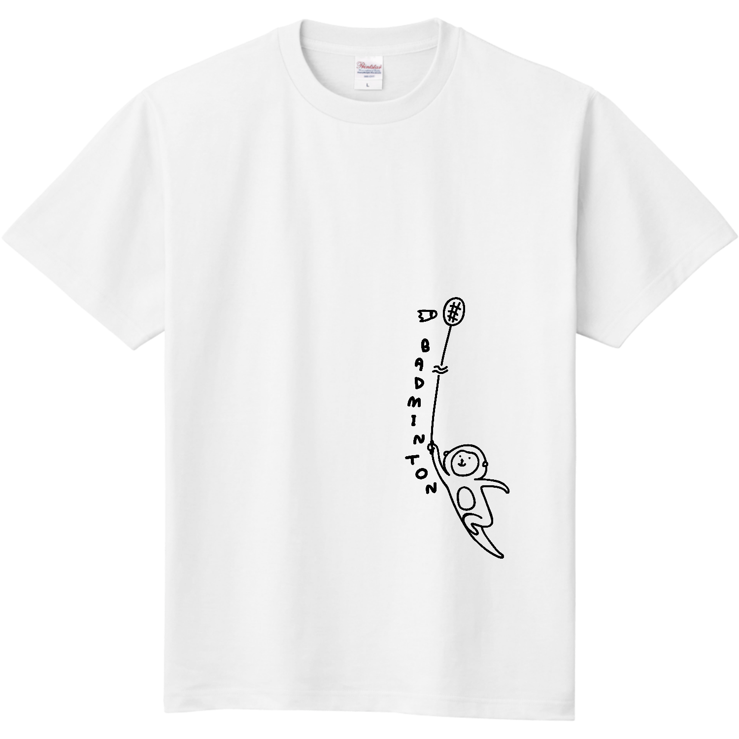 バドミントン　長い長いラケットとサル 定番Ｔシャツ