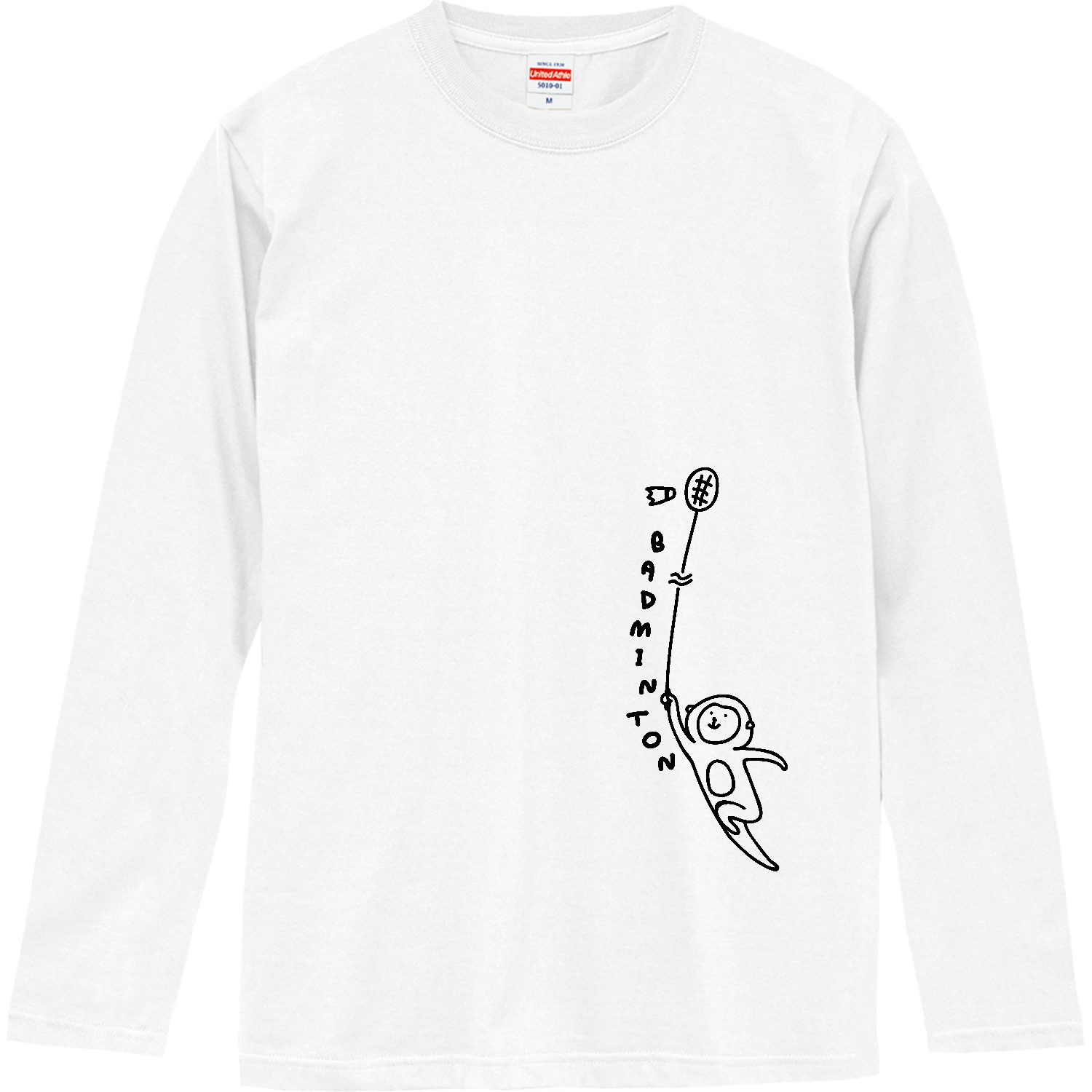 バドミントン　長い長いラケットとサル ロングスリーブTシャツ