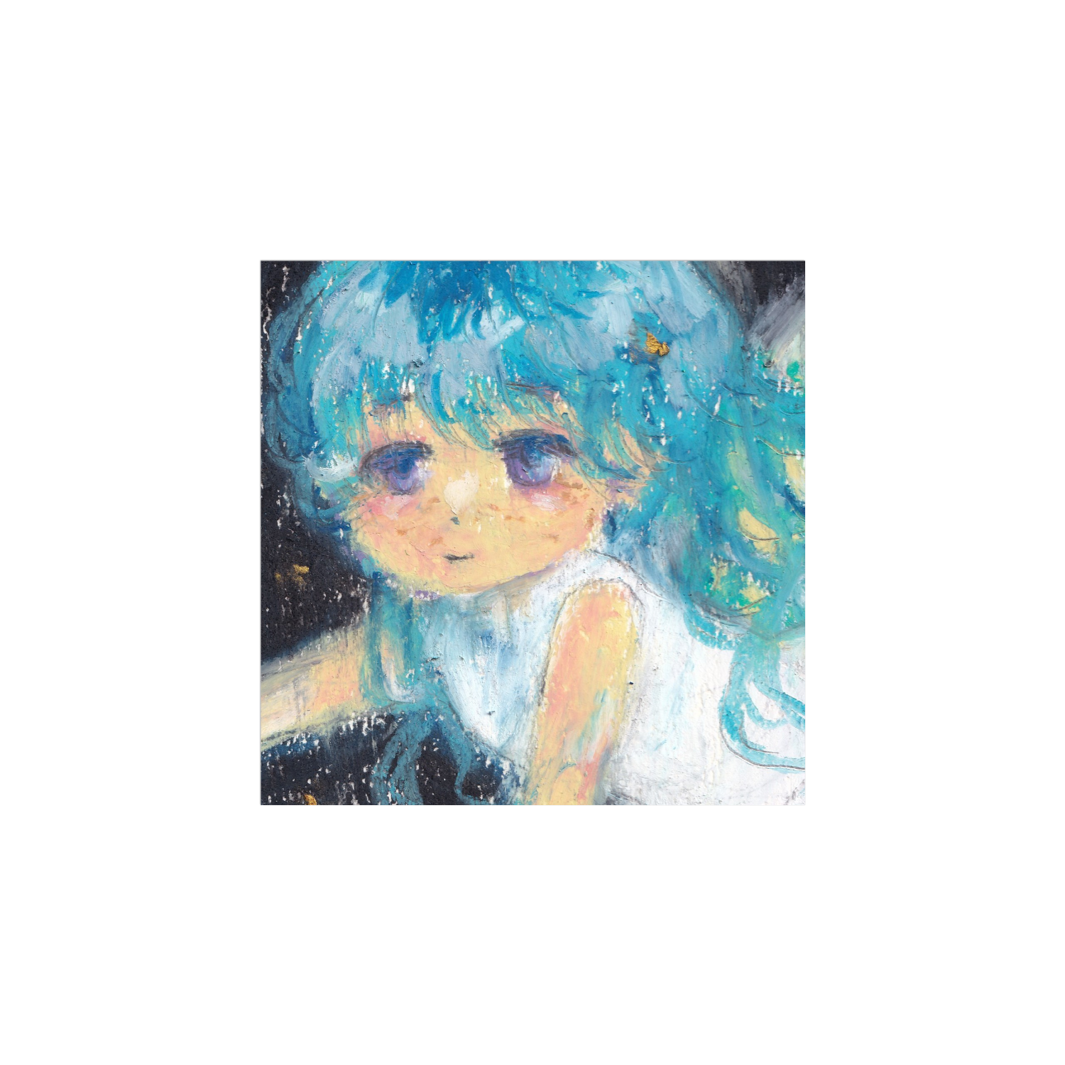 天使の女の子 オイルパステル画シール16枚 ホワイトフレークシール（正方形16枚）160×160mm