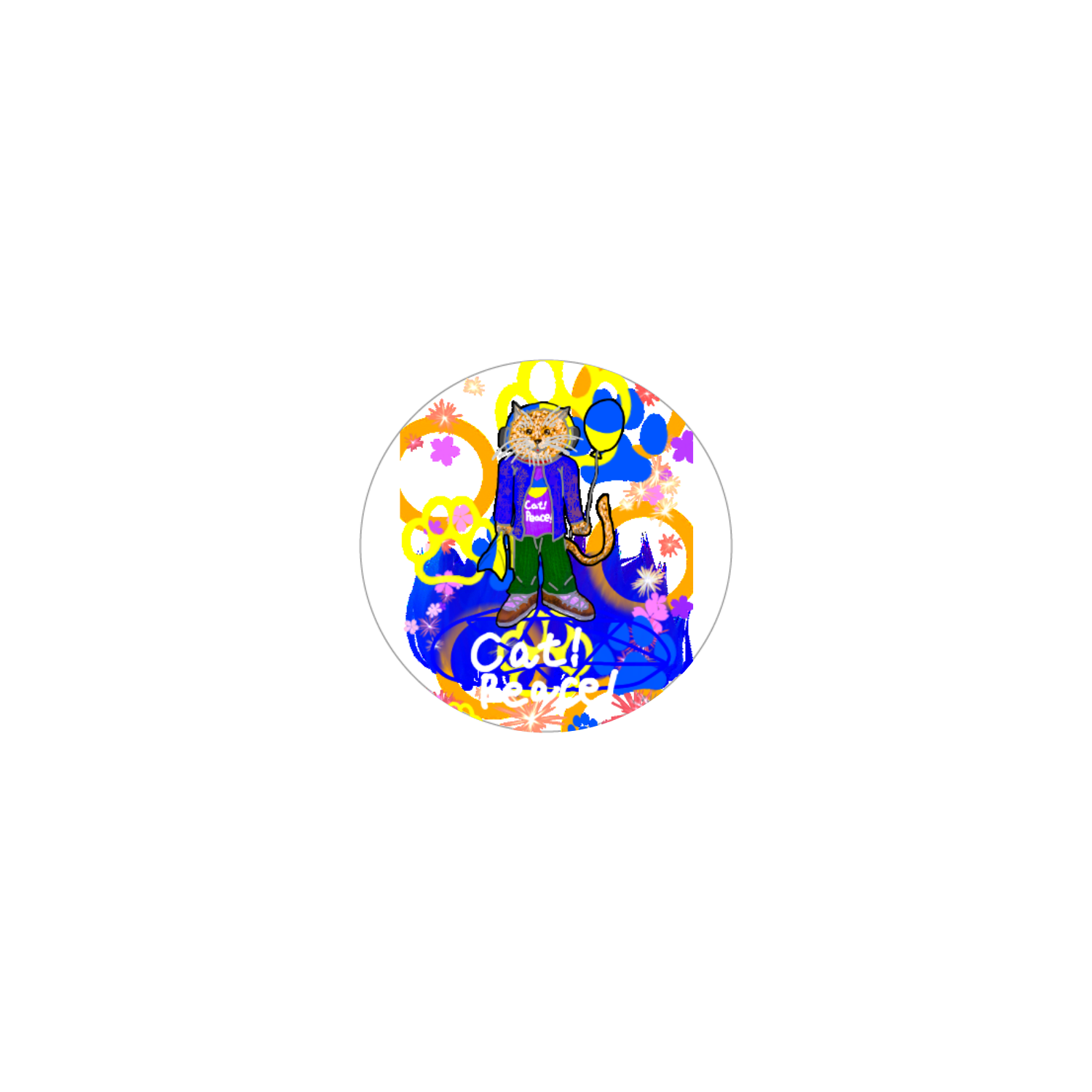 Cat! Peace!(猫!平和!)〜皆も平和ニャァー‼︎　ORILAB.Version ホワイトフレークシール（円型49枚）160×160mm