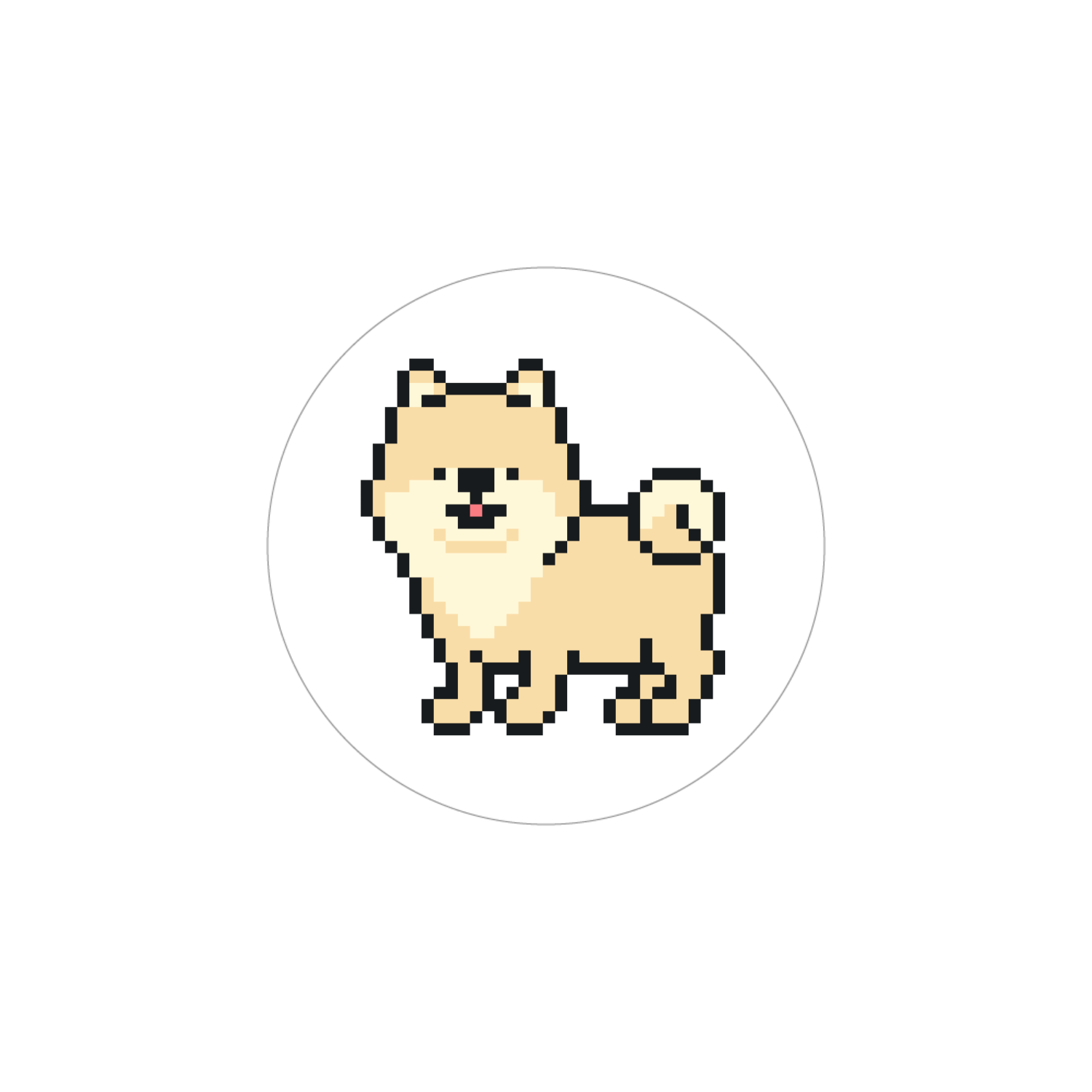 ドット絵　ポメラニアン ホワイトフレークシール（円型16枚）160×160mm