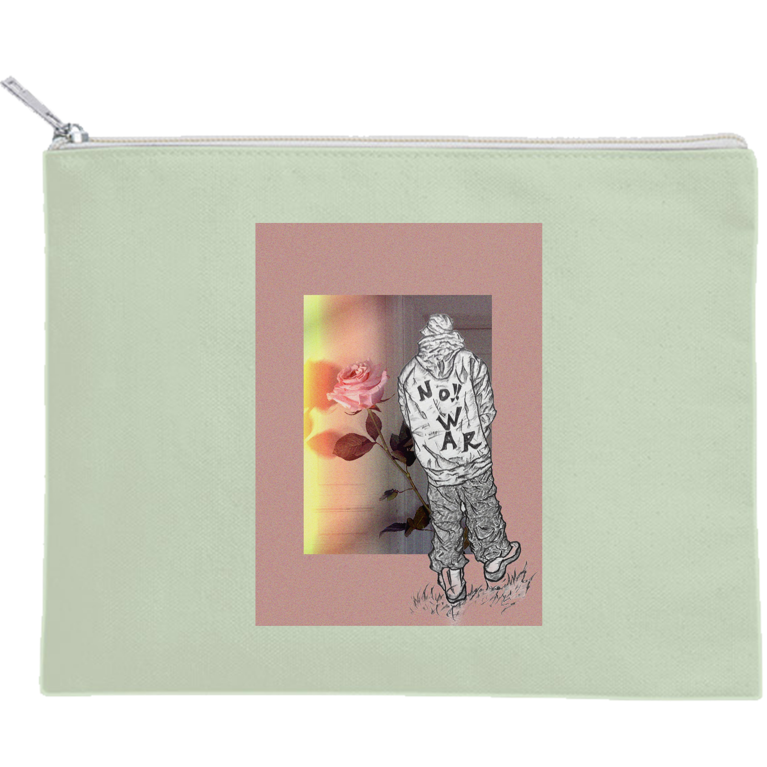 世界平和 キャンバスフラットポーチ（M）【白プリント有】