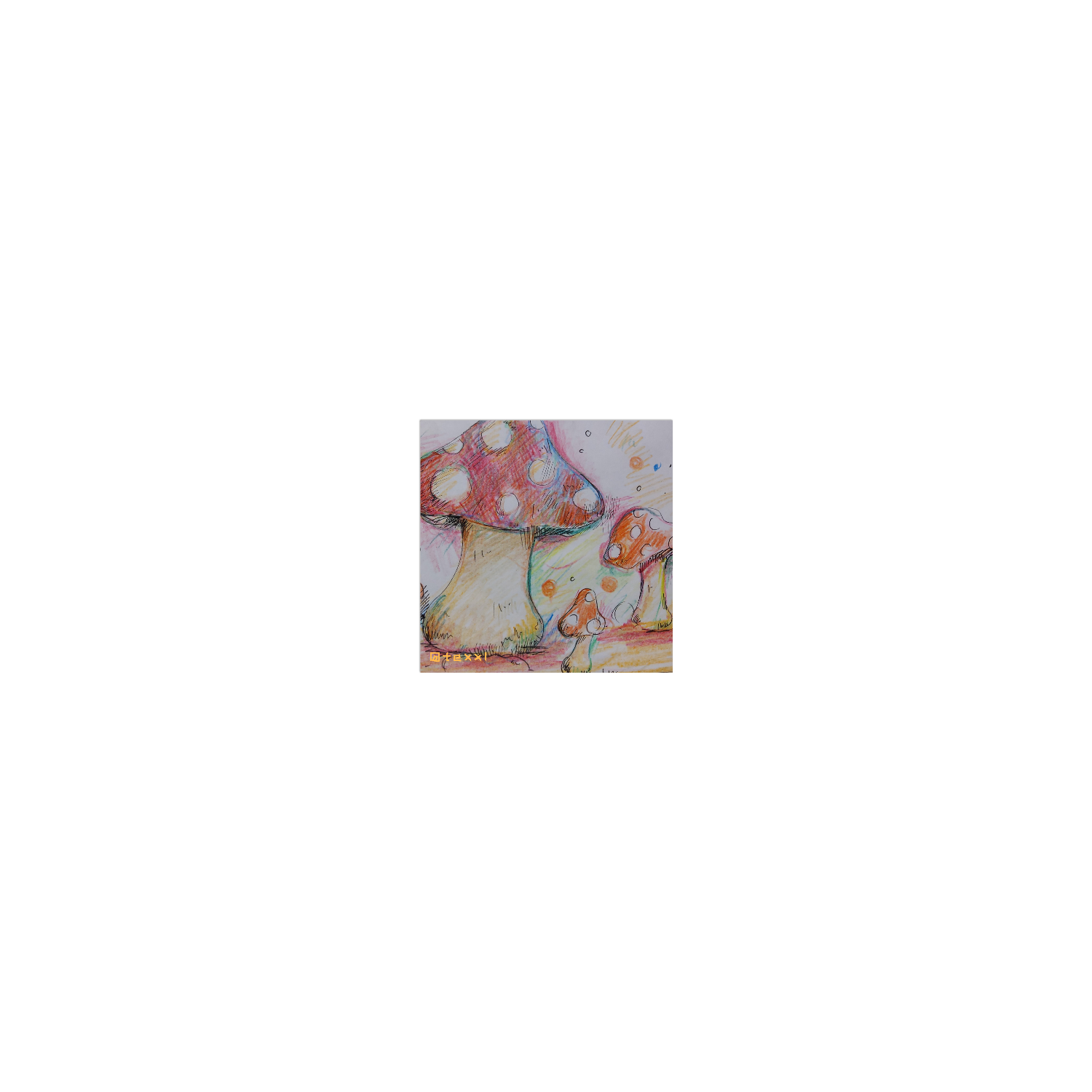 ふるえるきのこ ホワイトフレークシール（正方形36枚）100×100mm