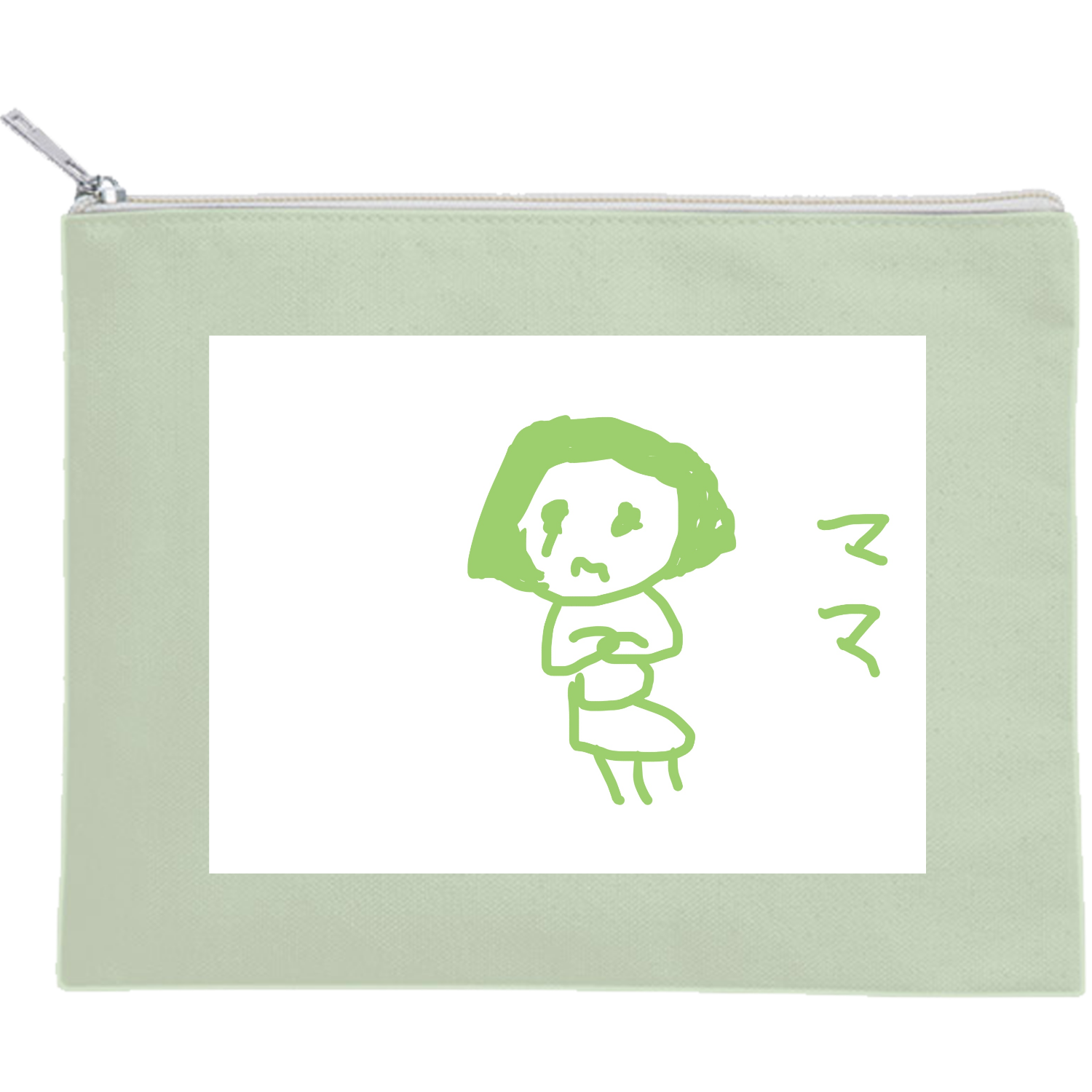 ママ キャンバスフラットポーチ（M）【白プリント有】