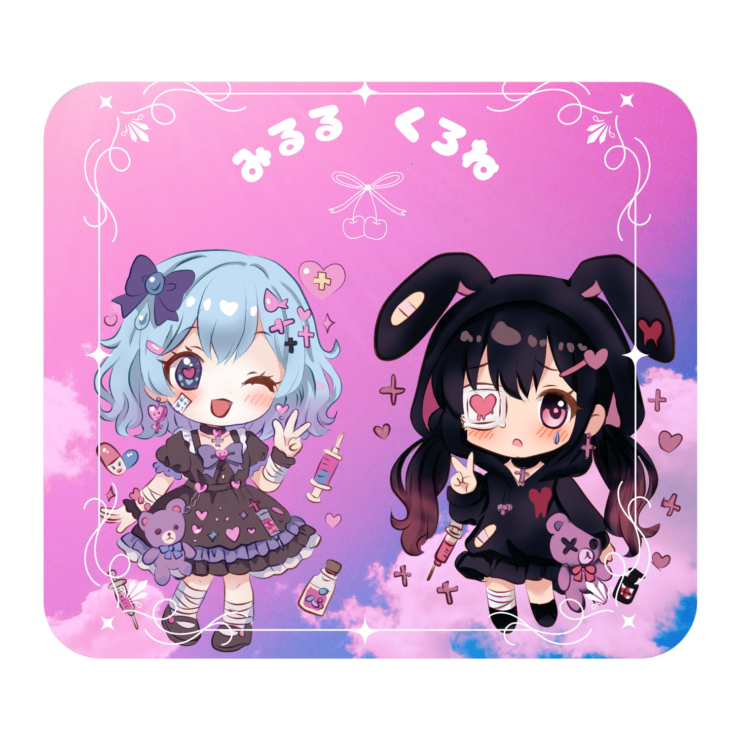 みるる＆くろね マウスパッド レザーマウスパッド（スクエア）