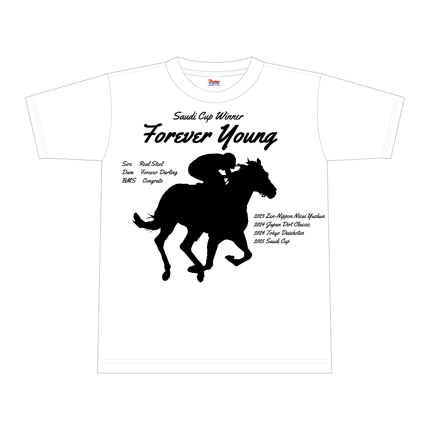 2025サウジカップ　Winner　黒文字、黒イラスト 全面インクジェットTシャツ(S)