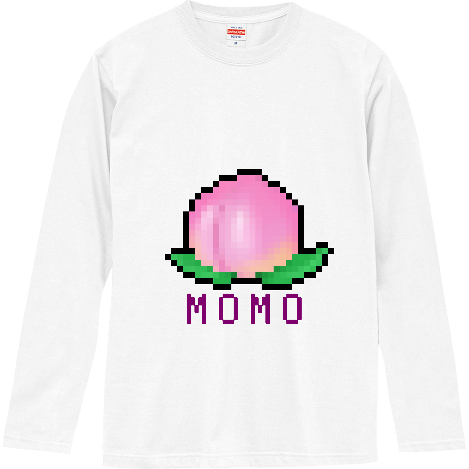 可愛い桃のドット絵 ロングスリーブTシャツ