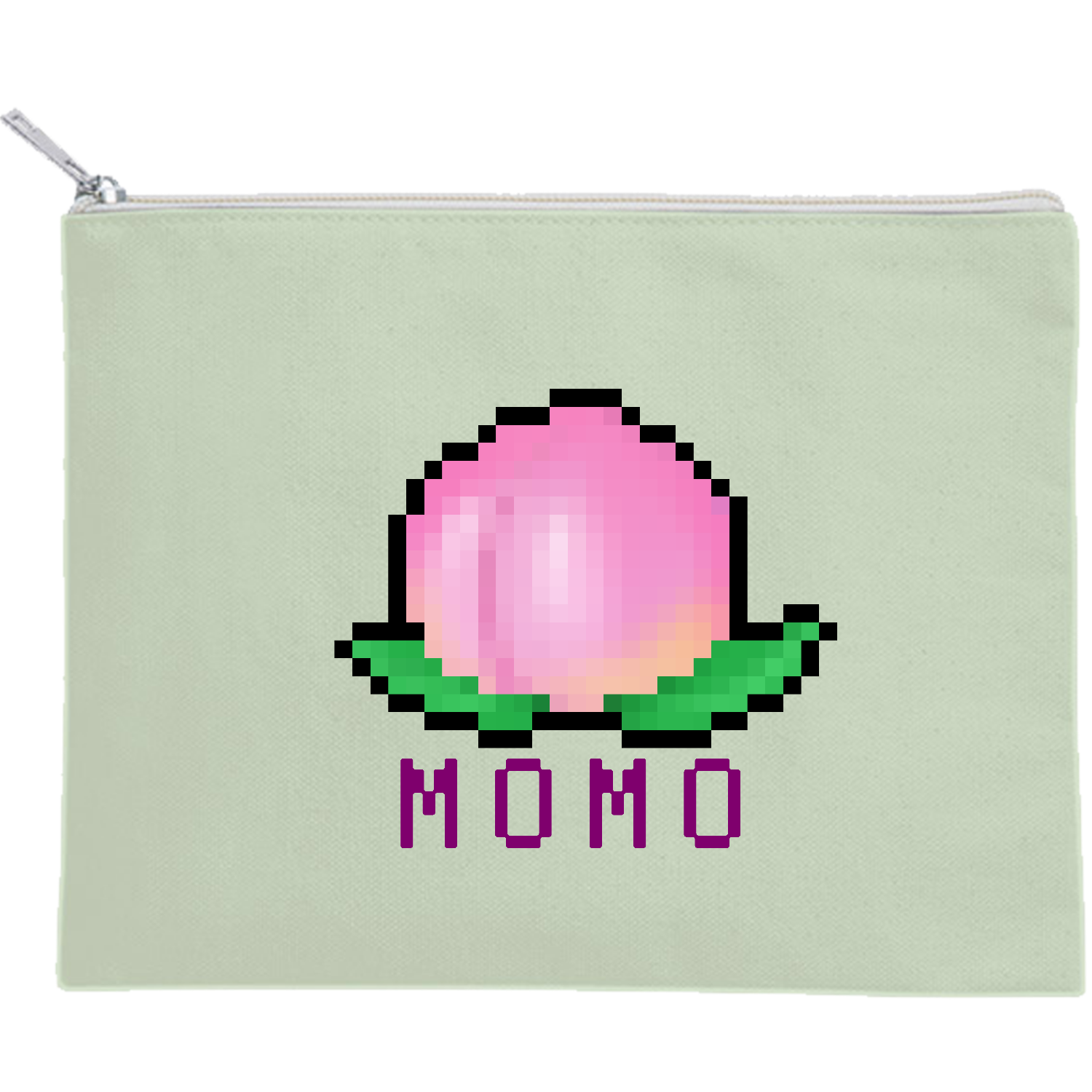 可愛い桃のドット絵 キャンバスフラットポーチ（M）【白プリント有】