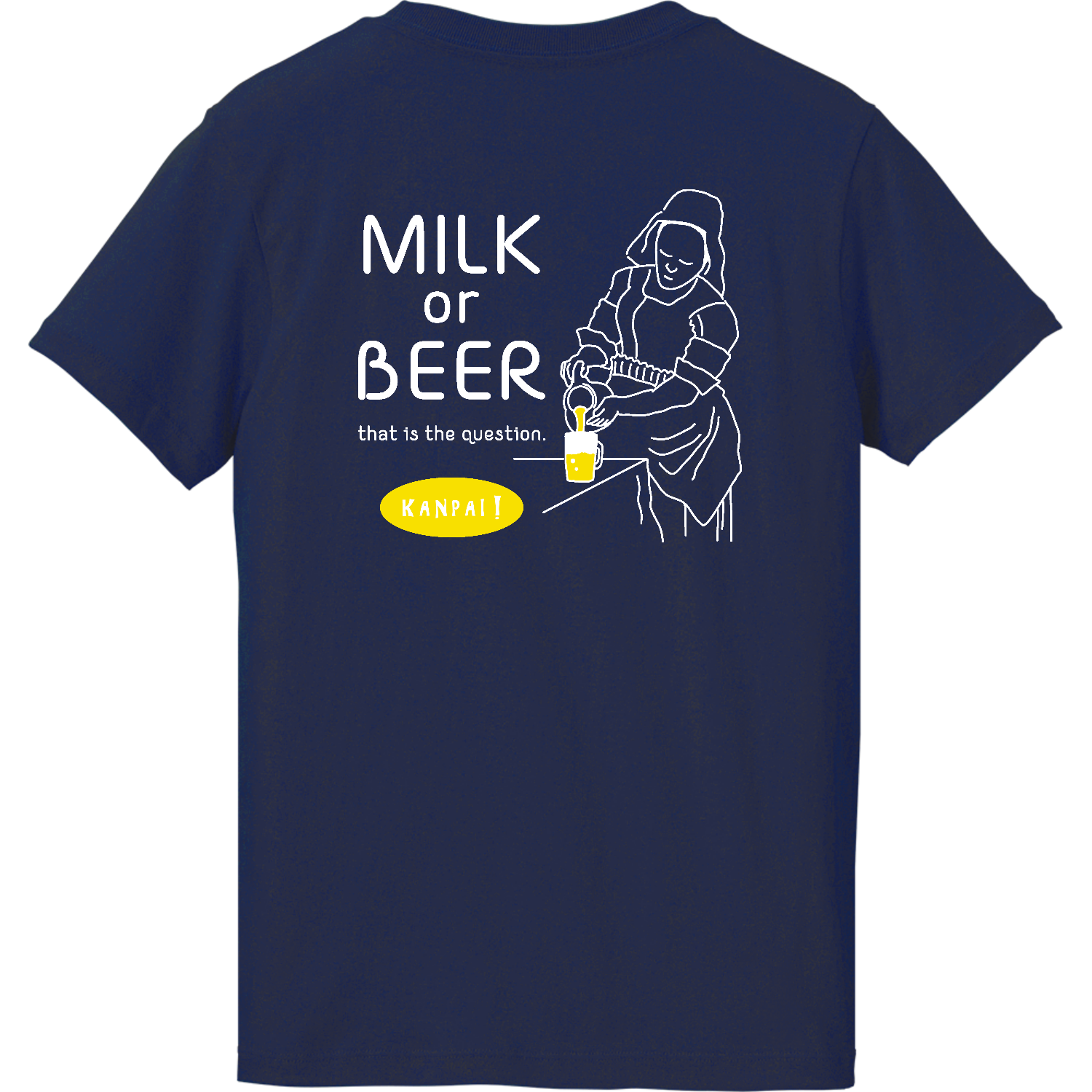 名画 × BEER(牛乳を注ぐ女)白メッセージ バックプリント | ハイクオリティーTシャツ（ガールズ） ハイクオリティーTシャツ（ガールズ）