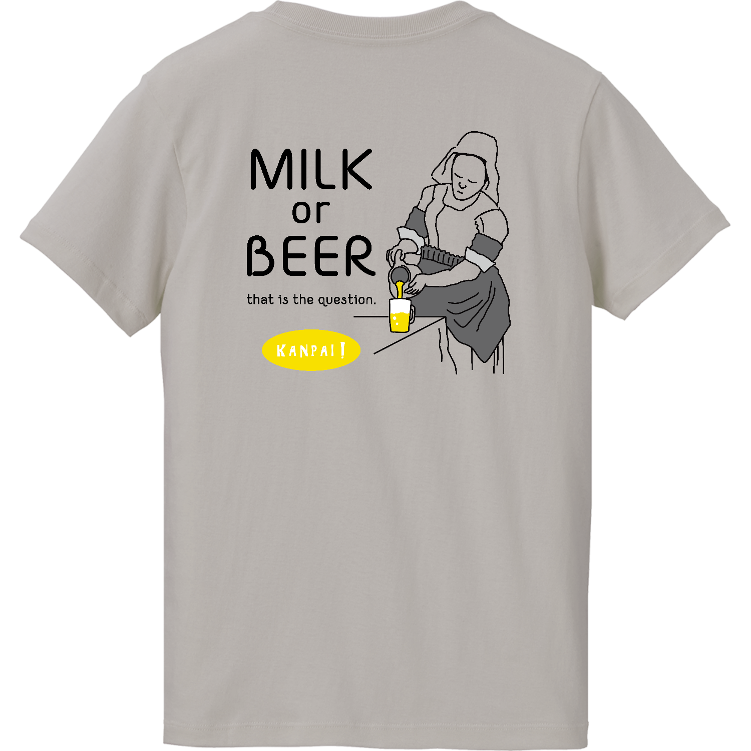 名画 × BEER(牛乳を注ぐ女)黒メッセージ バックプリント | ハイクオリティーTシャツ（ガールズ） ハイクオリティーTシャツ（ガールズ）