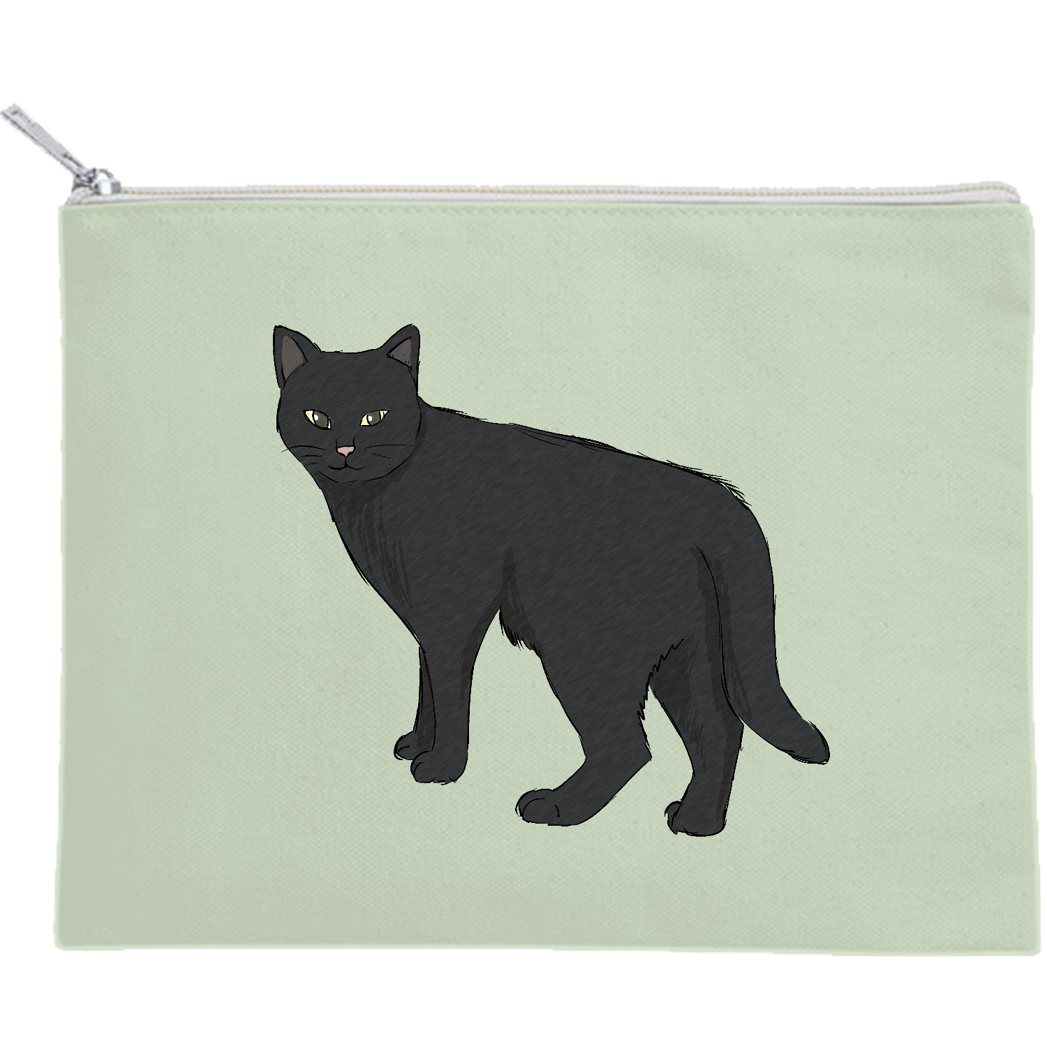 ザ・黒猫 キャンバスフラットポーチ（M）【白プリント有】