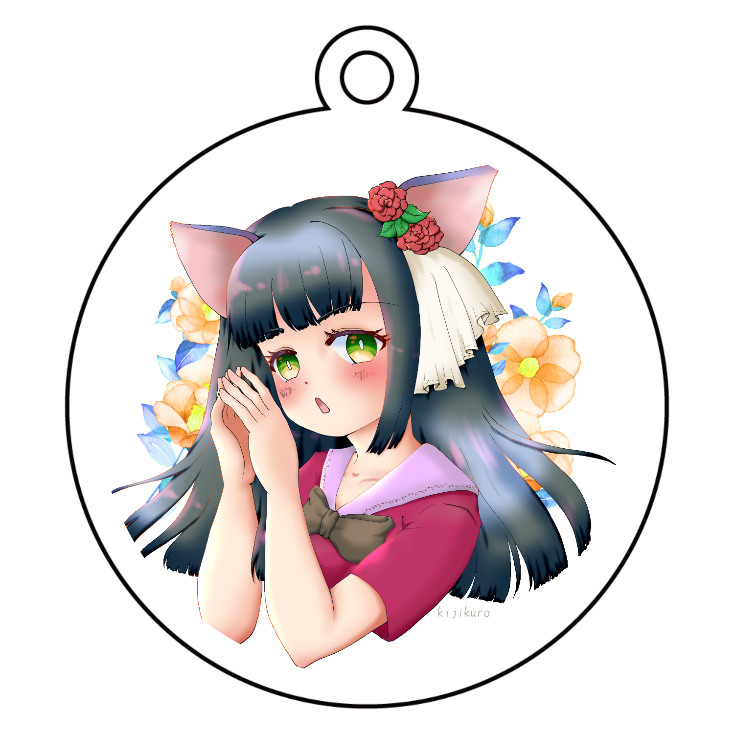 猫娘さん猫を被ってみた アクリルキーホルダー　丸型 (6cm)