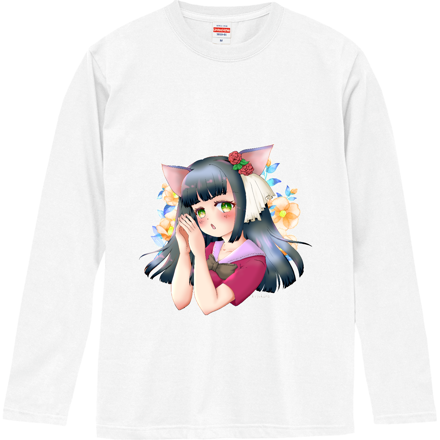 猫娘さん猫を被ってみた ロングスリーブTシャツ