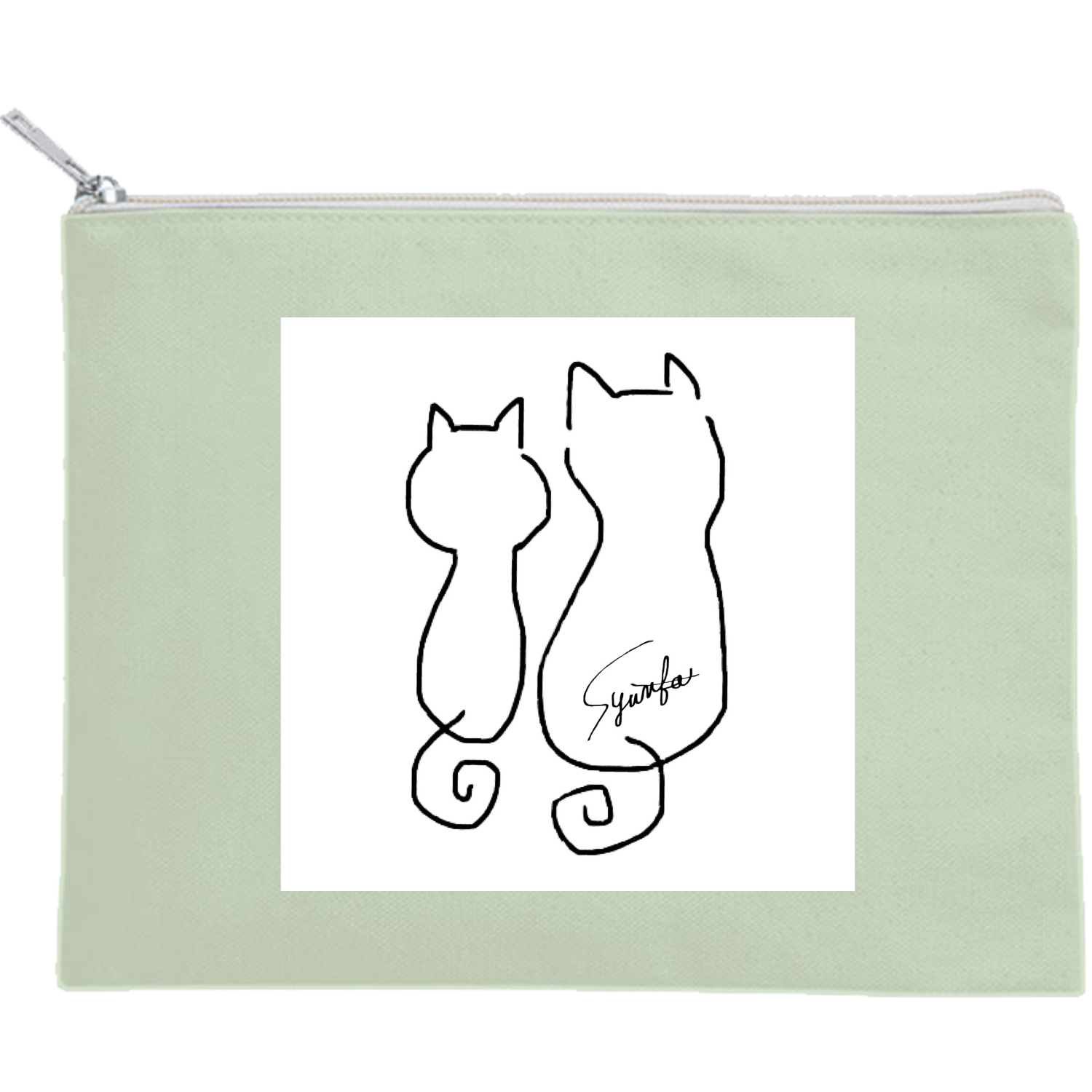 静かなひととき キャンバスフラットポーチ（M）【白プリント有】