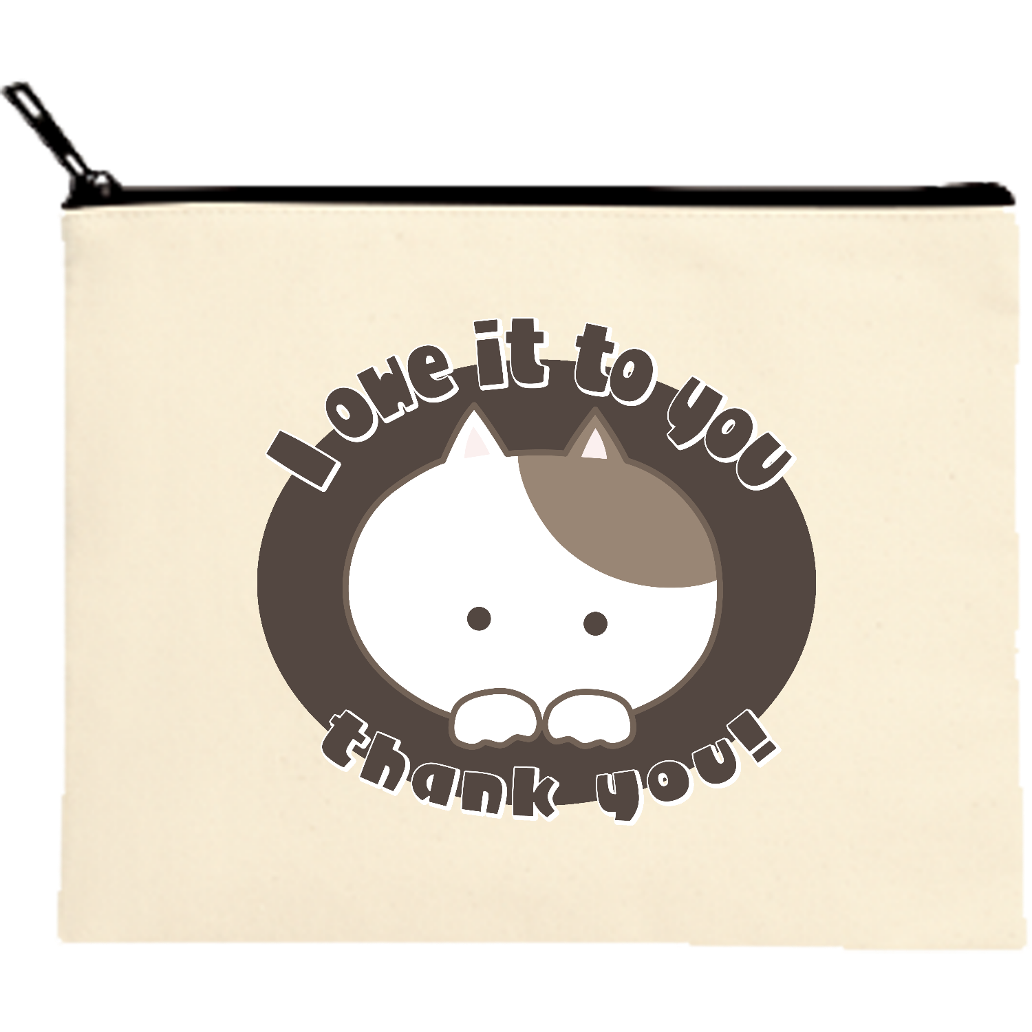 I owe it to you. thank you! キャンバスフラットポーチ（M）【白プリント有】