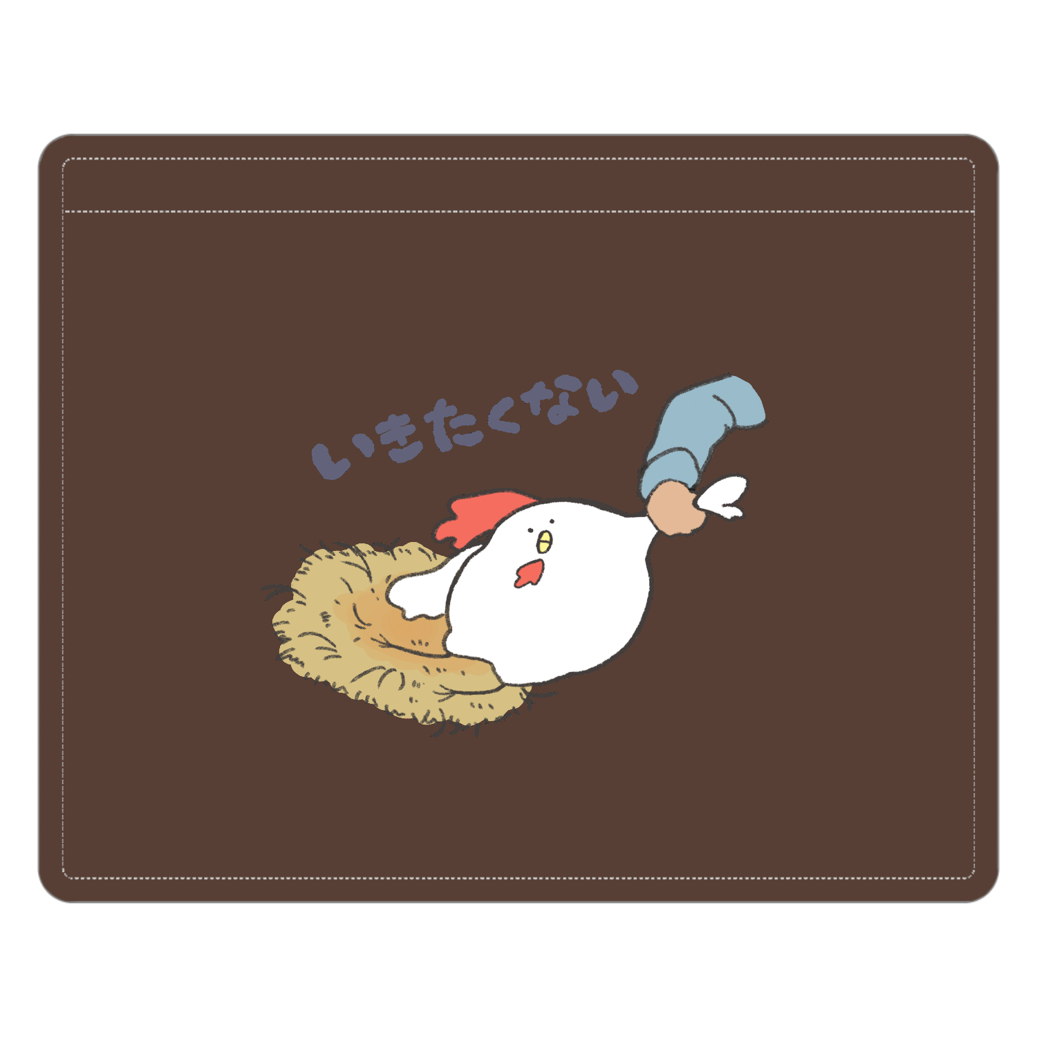行きたくないニワトリ レザーＩＤカードホルダー（ネックストラップ付）