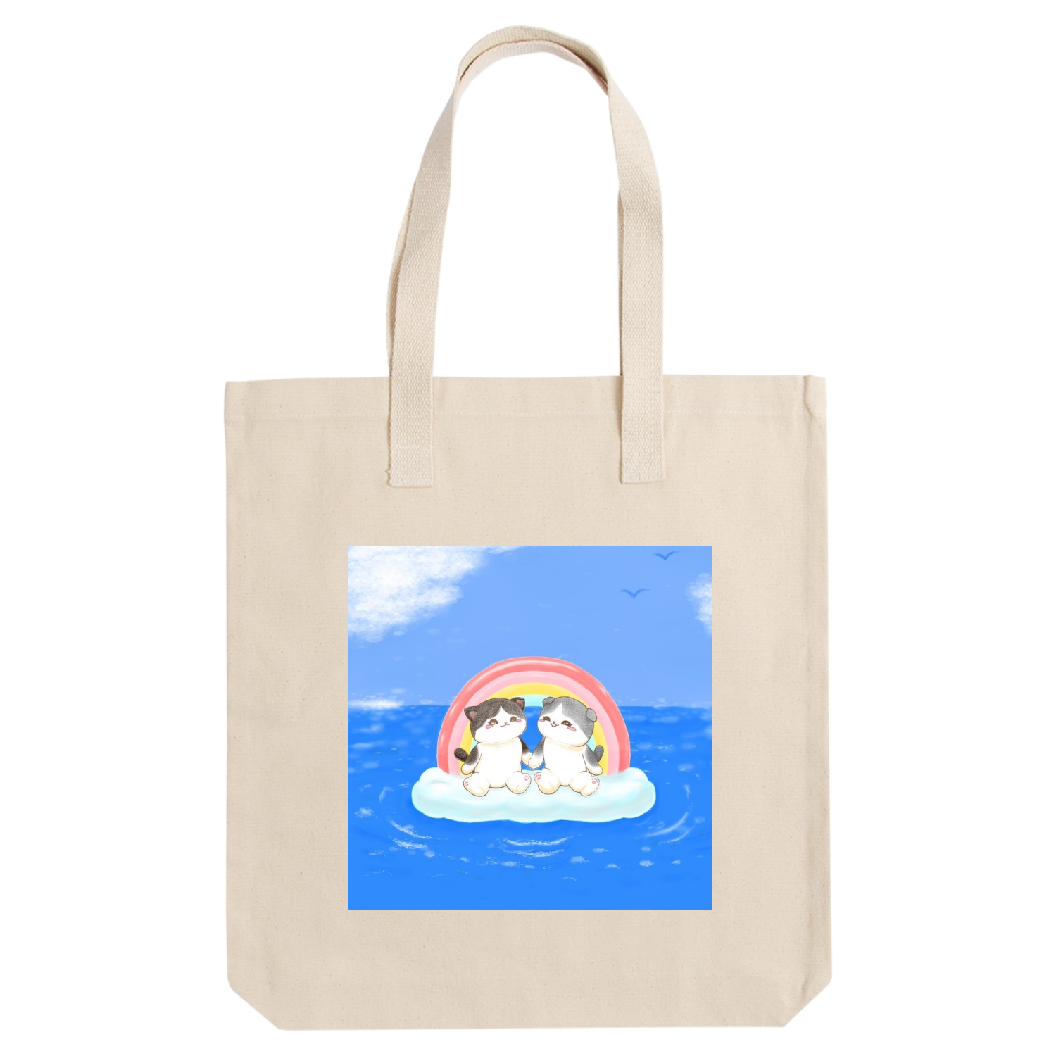 2匹のハチワレ猫と海アーバントート【白プリントあり】の商品