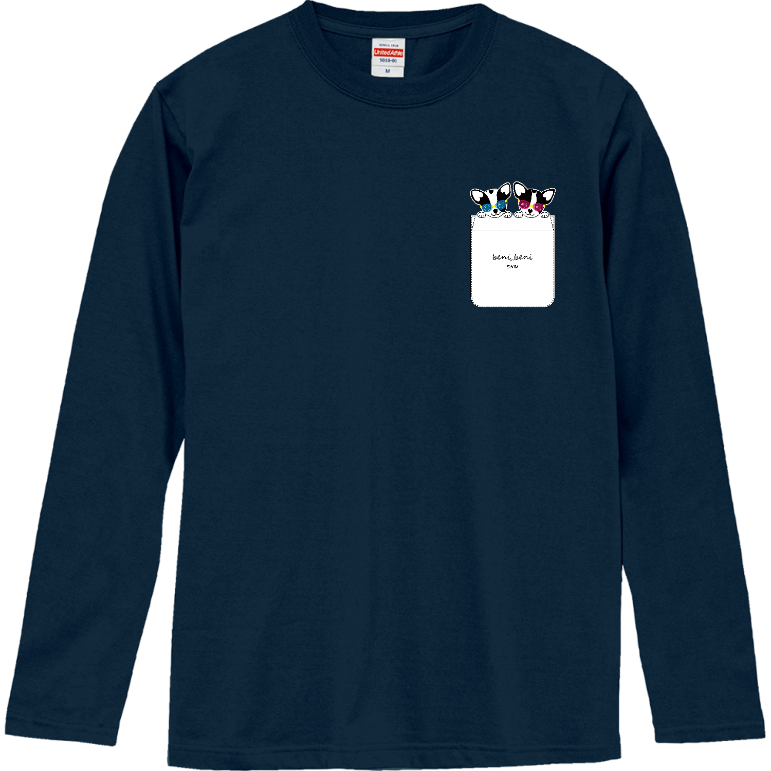 牛柄チワワポケット（SWIM）（白） ロングスリーブTシャツロング