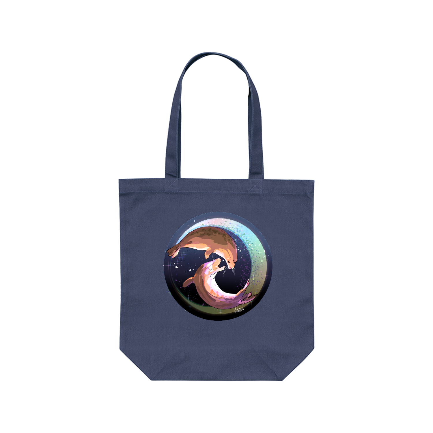 Seals dancing in the moonlit night レギュラーキャンバストートバッグ(M) (フルカラー転写プリント)