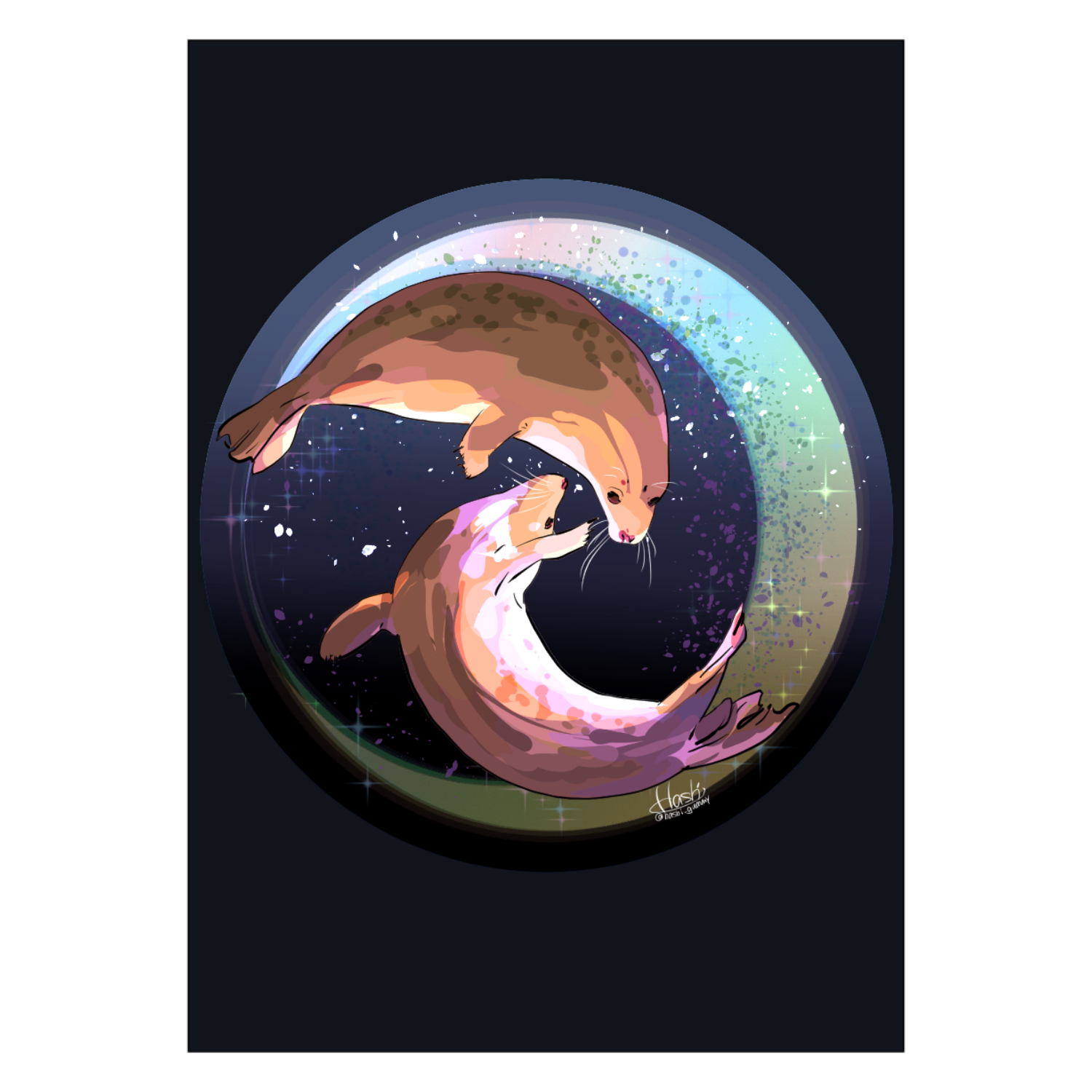 Seals dancing in the moonlit night ポスター Ａ２サイズ