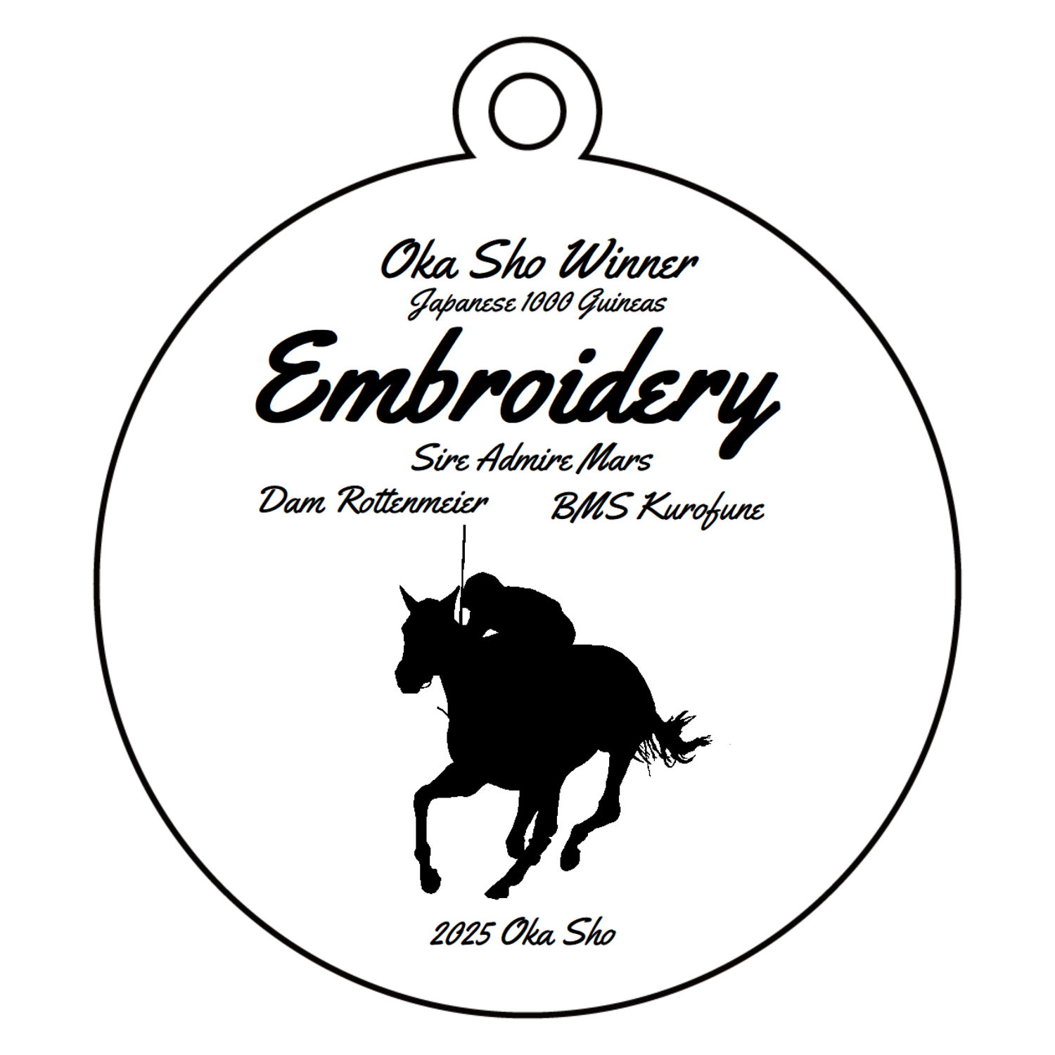 2025　G1Winnerシリーズ　桜花賞　白背景、黒イラスト、黒文字 アクリルキーホルダー　丸型 (6cm)