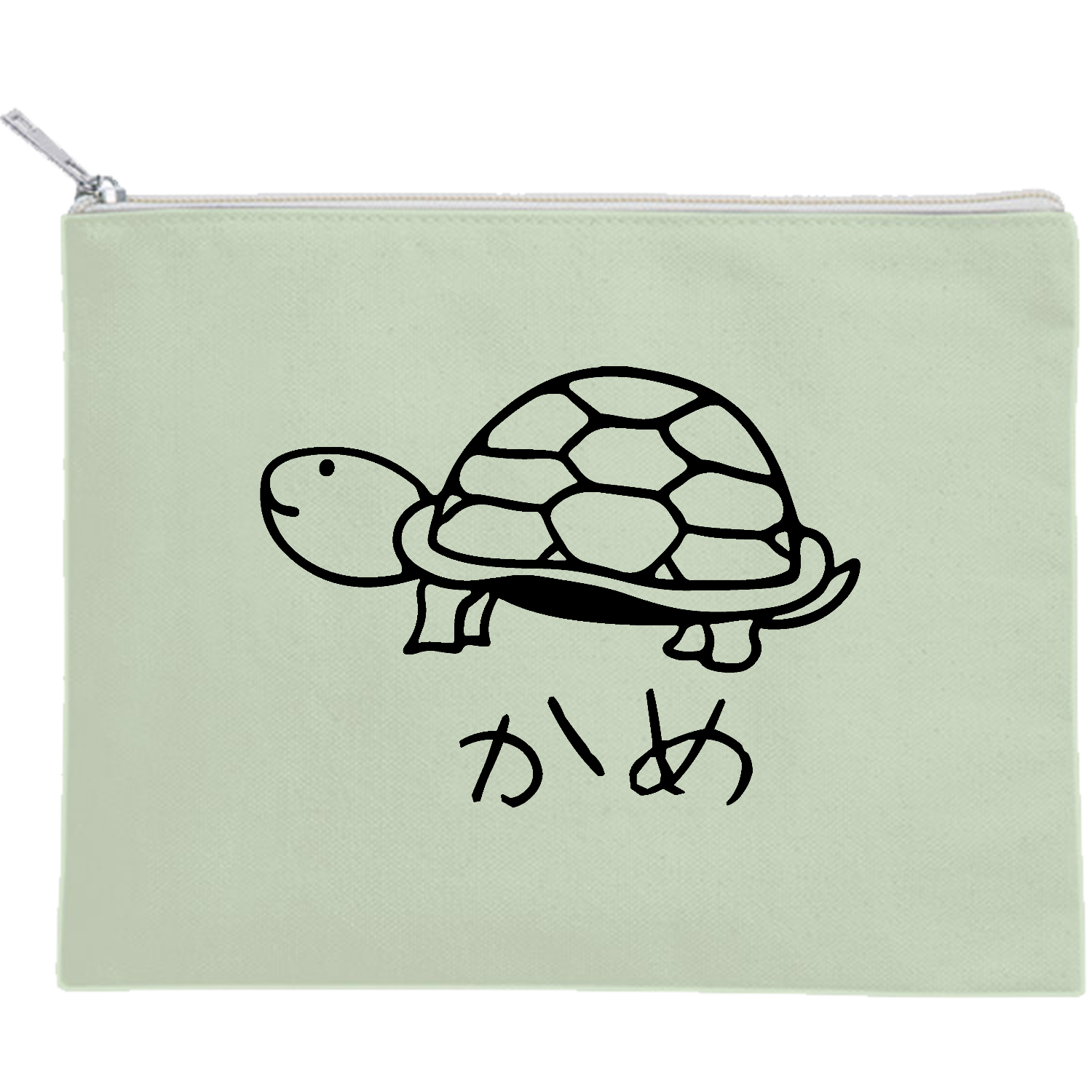 亀線画 キャンバスフラットポーチ（M）【白プリント有】